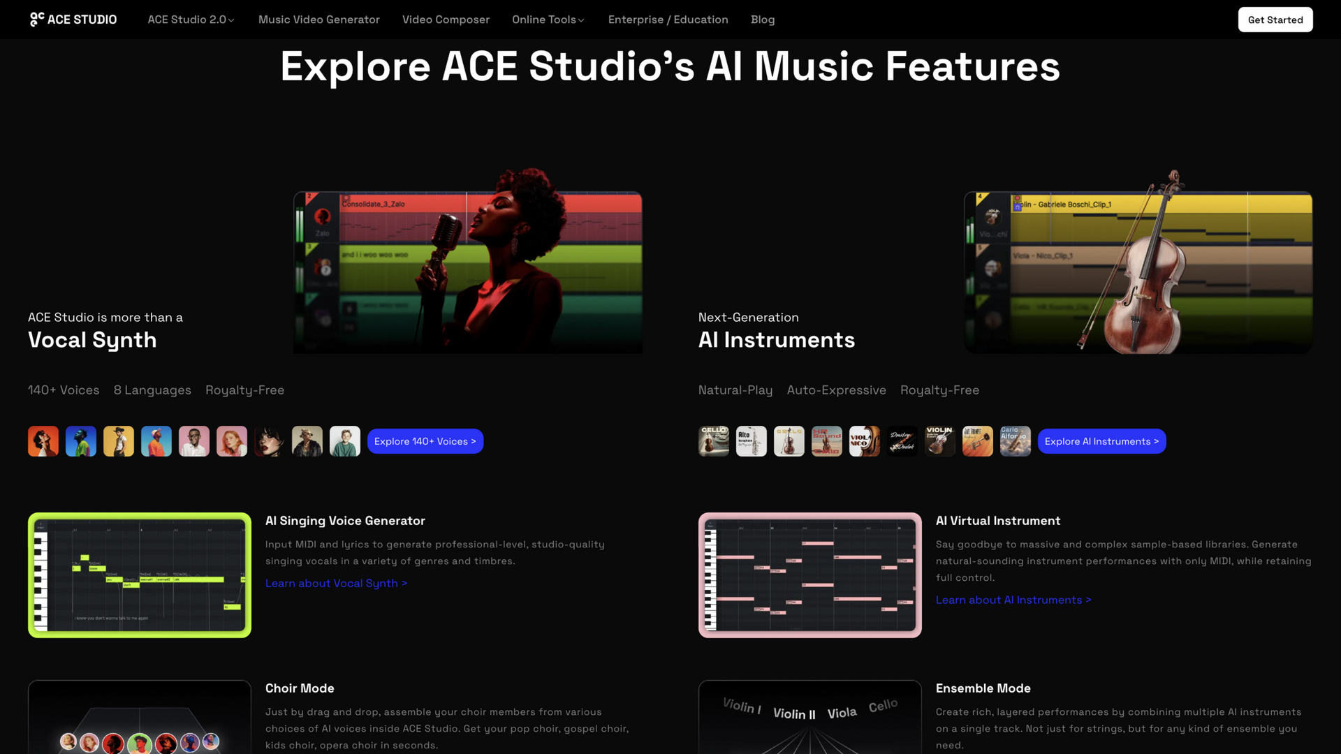 acestudio.ai · 首页 Vocal Synth 与 AI Instruments 功能区 2026-10-03