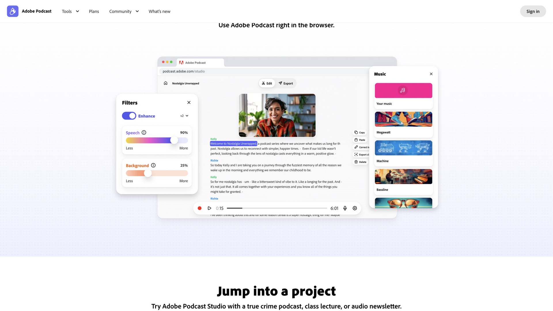 podcast.adobe.com · 首页 Studio 编辑器演示区 2026-10-03