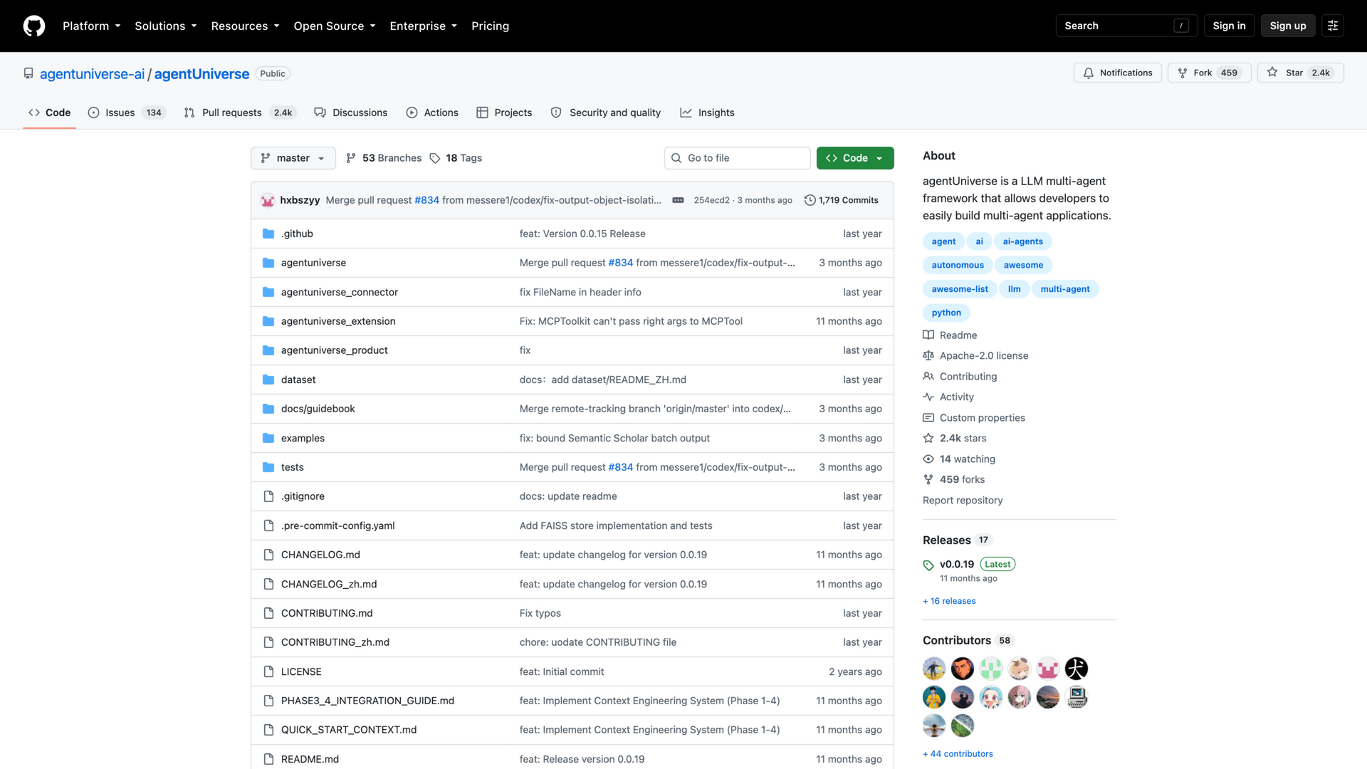 github.com/agentuniverse-ai/agentUniverse · 仓库主页 2026-10-06