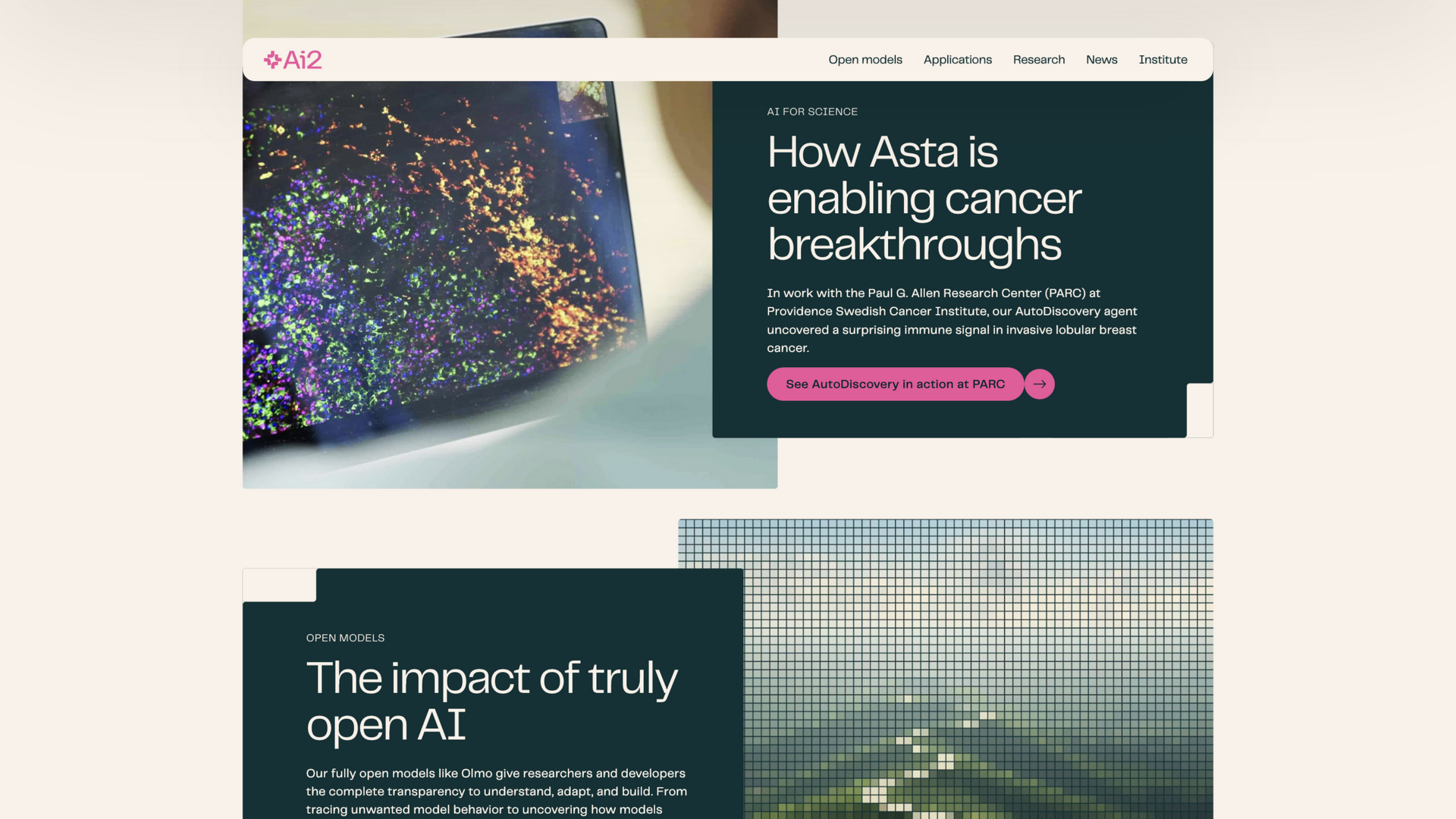allenai.org · 首页 AI FOR SCIENCE 区,Asta 癌症研究案例 2026-10-02