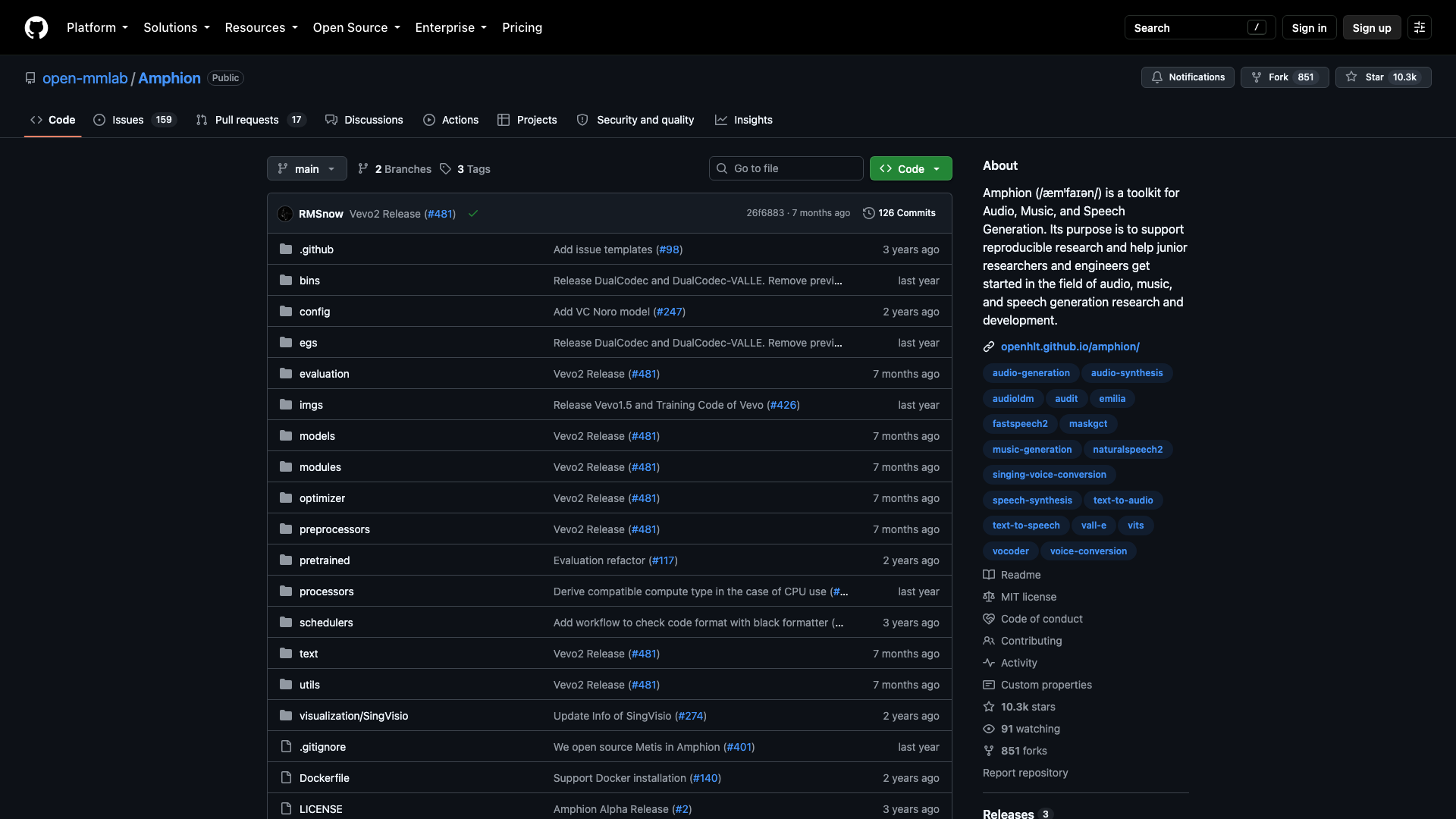 github.com/open-mmlab/amphion · 仓库首屏 2026-10-05