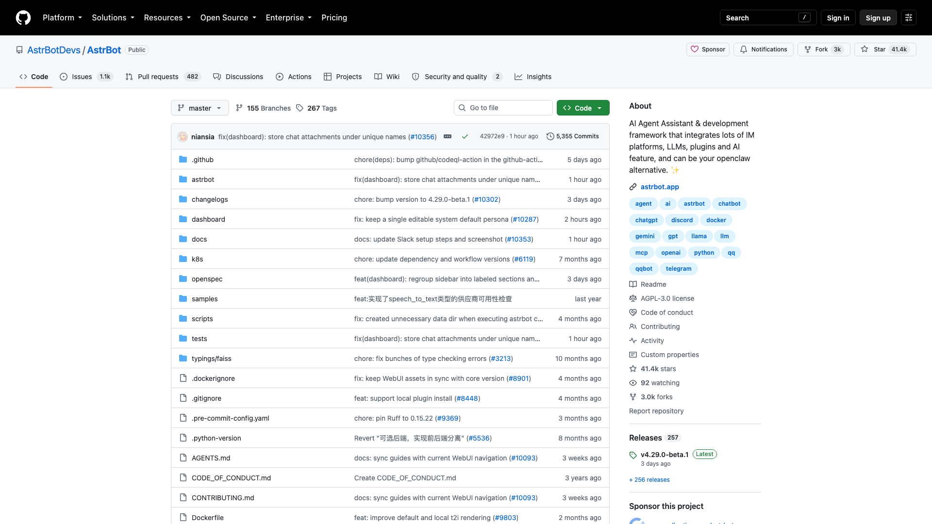 github.com/AstrBotDevs/AstrBot · 首页快照 2026-10-04