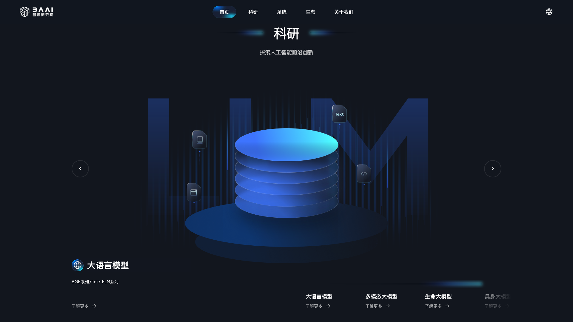www.baai.ac.cn · 首页科研区,大模型四方向与 BGE/Tele-FLM 系列 2026-10-03