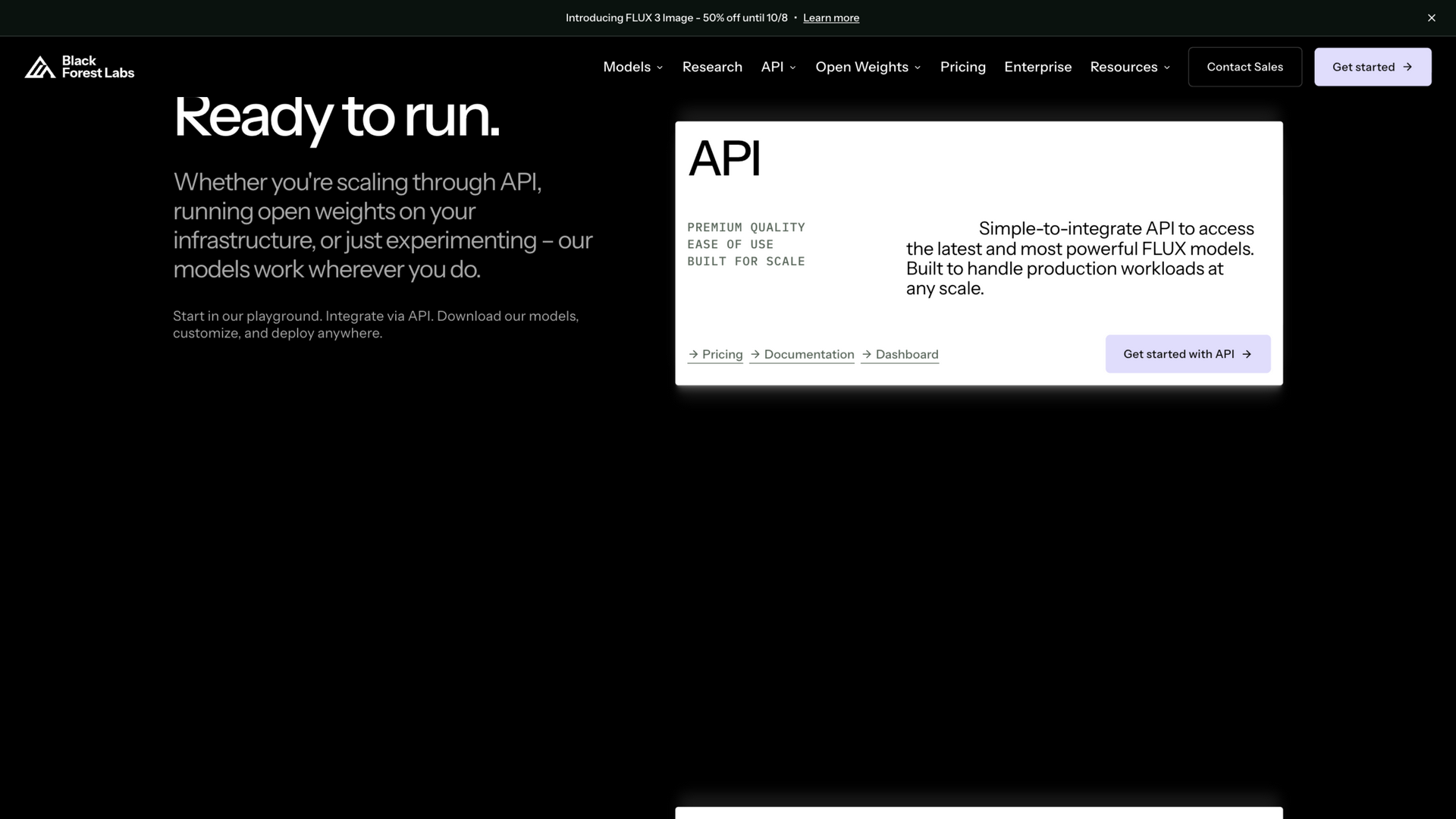 bfl.ai · 首页 Ready to run 产品形态区 2026-10-02