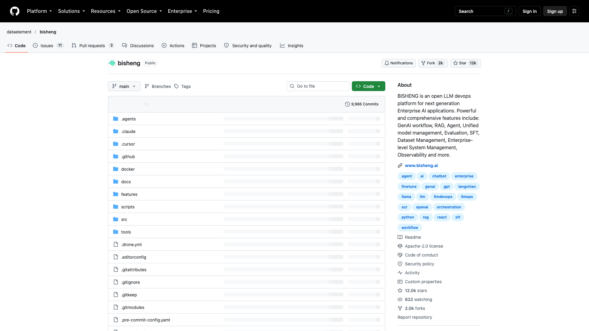 github.com/dataelement/bisheng · 仓库主页快照 2026-10-13
