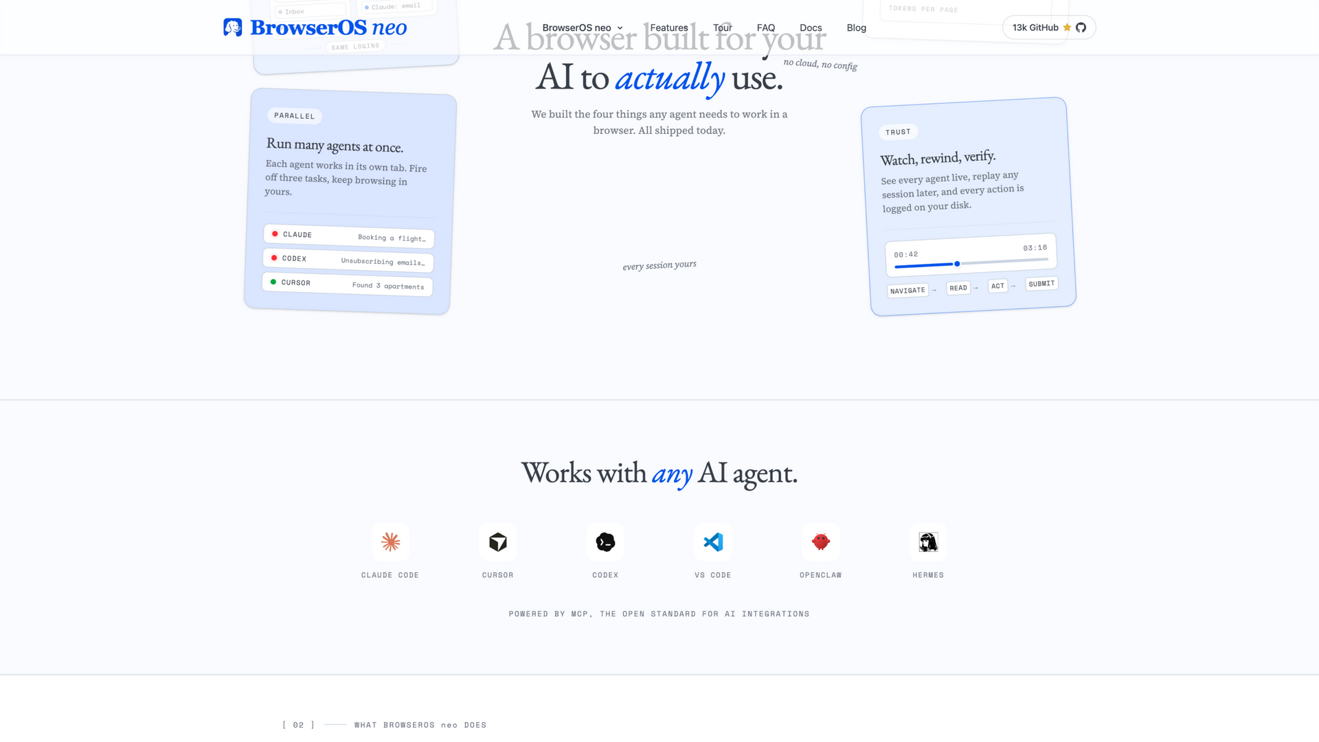 browseros.com · 并行多 agent、会话回放与 MCP 集成区 2026-10-05