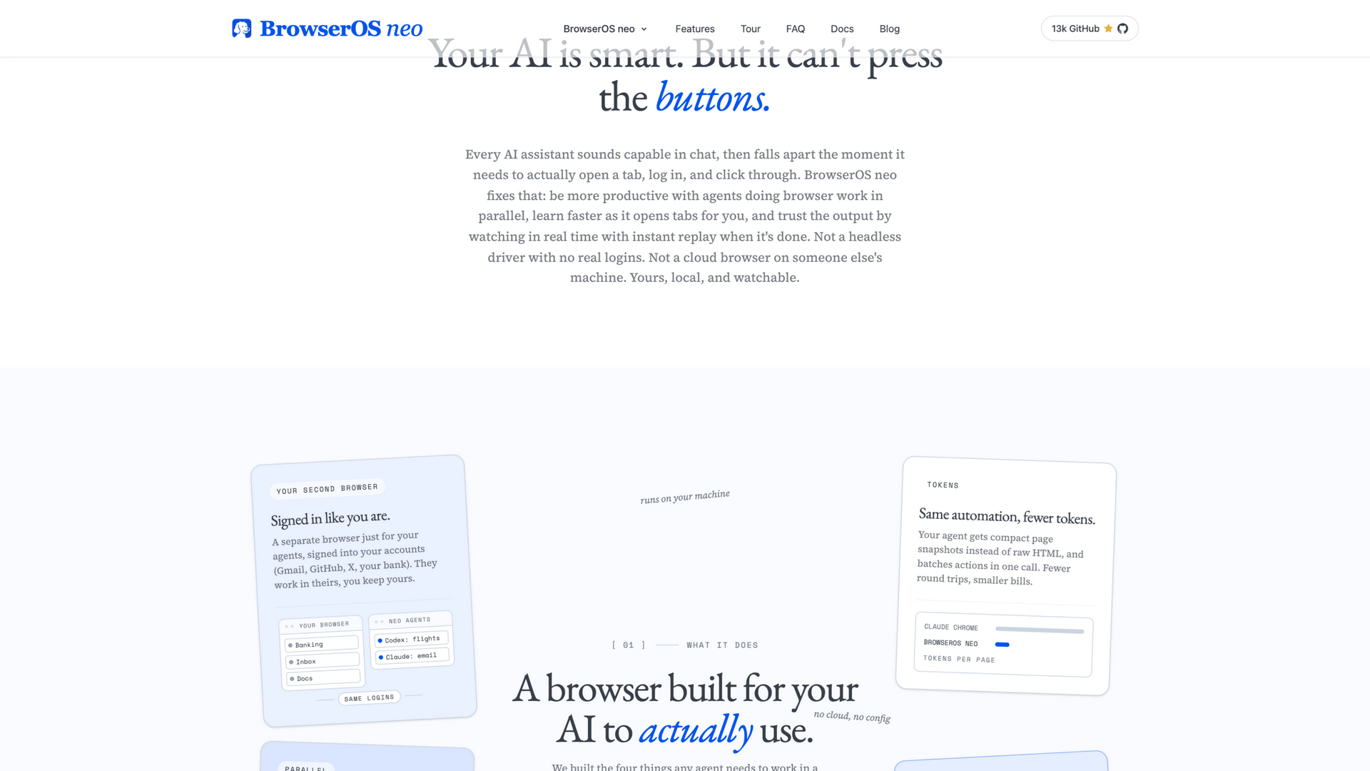 browseros.com · 双浏览器与省 token 卡片区 2026-10-05