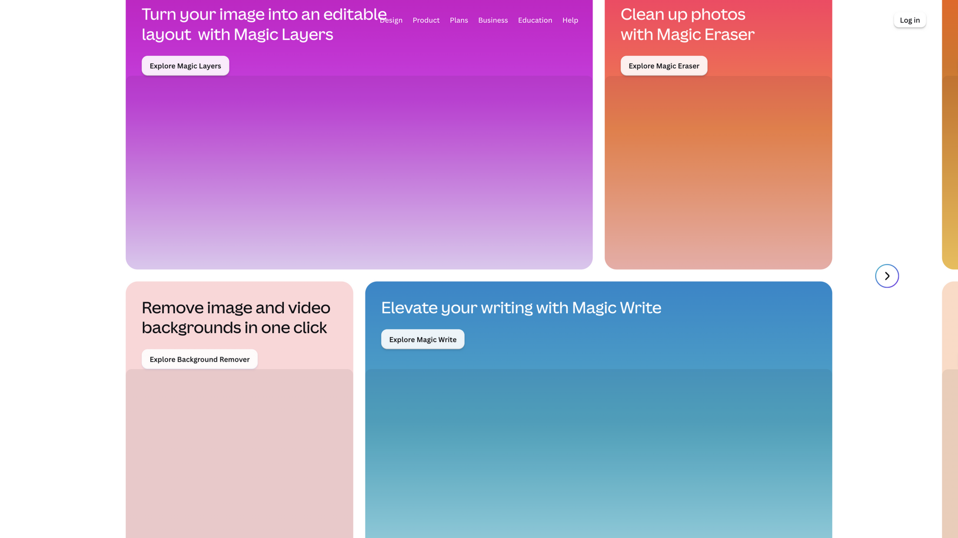 canva.com · 首页 Magic AI 功能卡区(Magic Layers/Eraser、Background Remover、Magic Write)2026-10-03