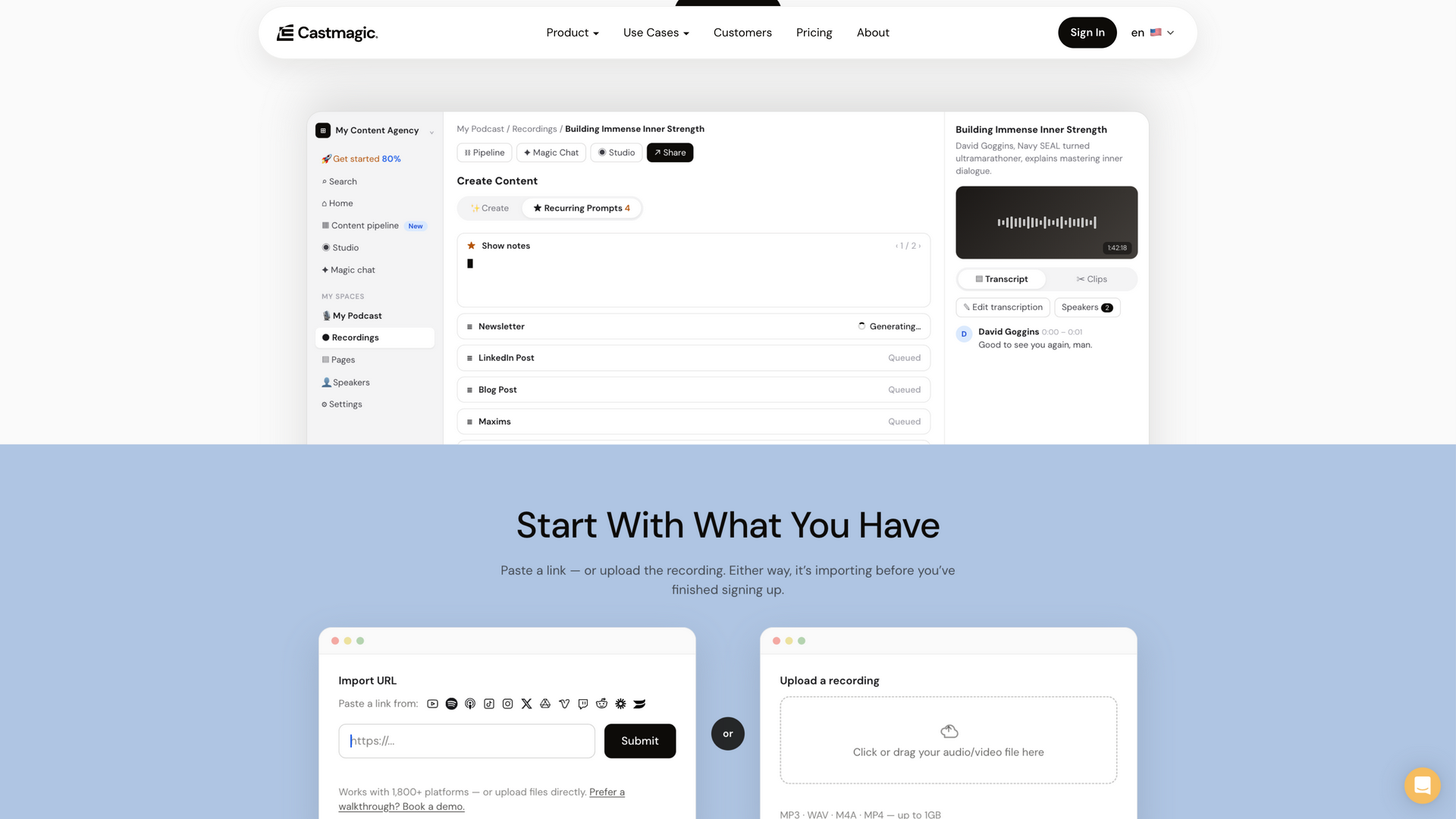 castmagic.io · 首页工作台与导入区 2026-10-05