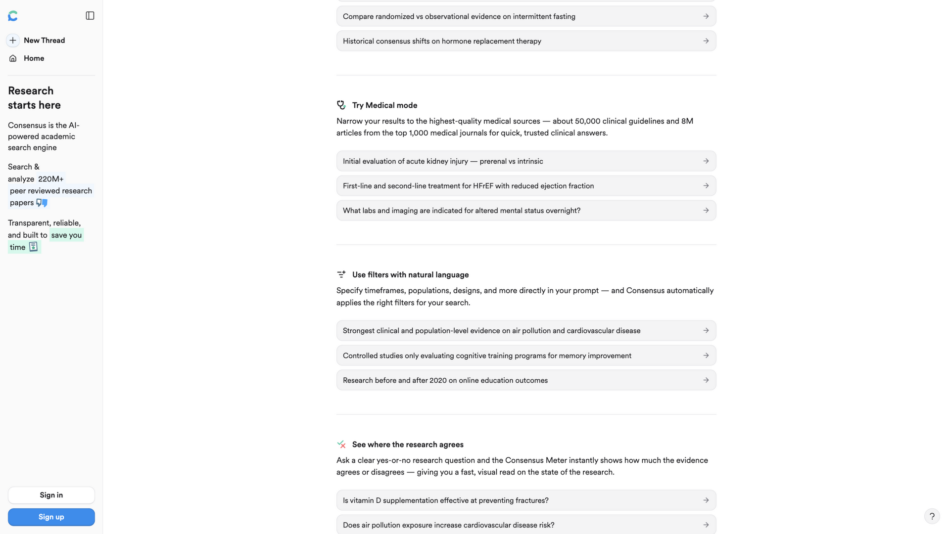 consensus.app · 能力说明区(Medical mode/自然语言筛选/Consensus Meter)2026-10-03