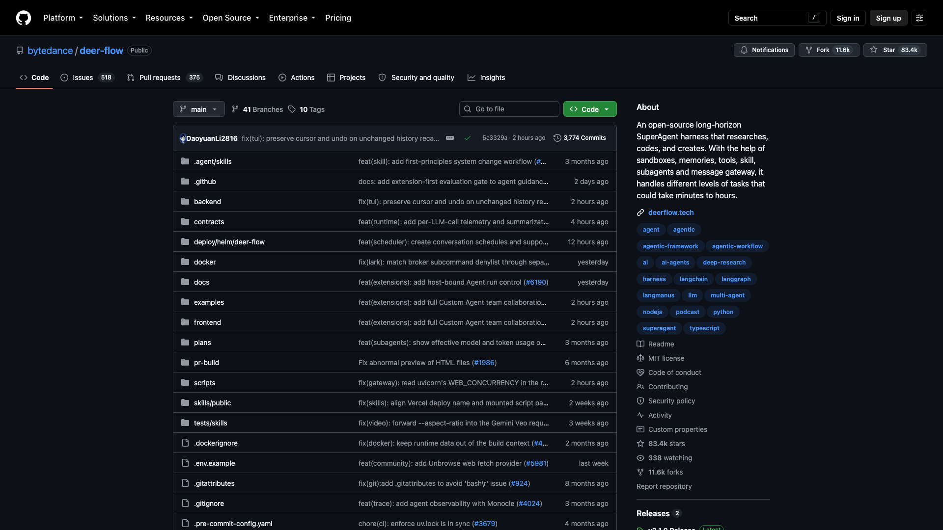 github.com/bytedance/deer-flow · 仓库首页快照 2026-10-04