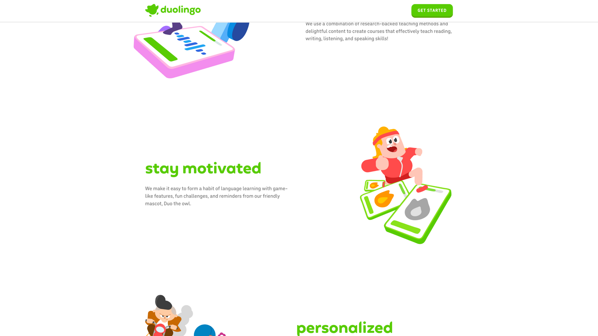 duolingo.com · 首页 stay motivated 游戏化激励区 2026-10-05