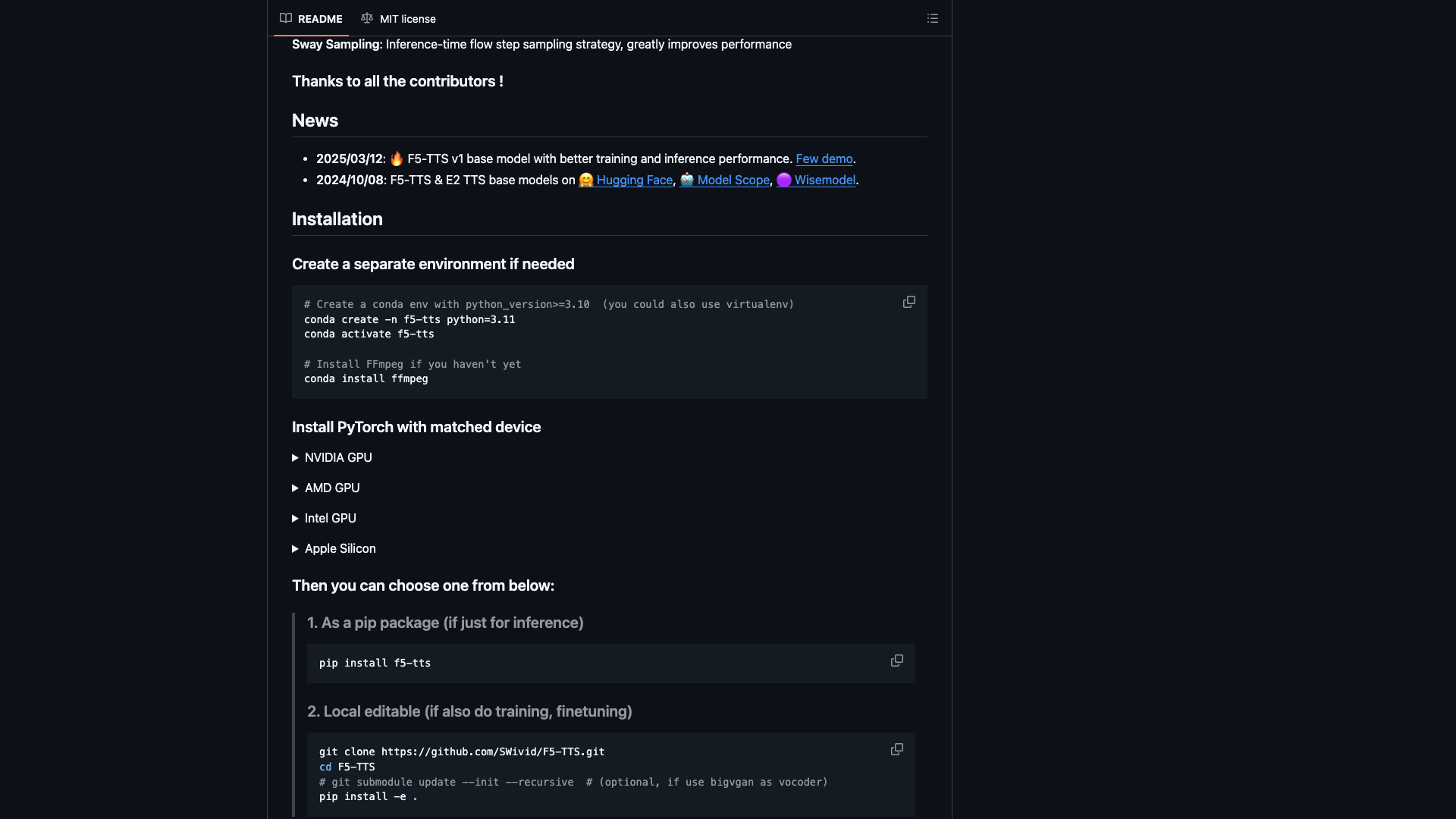github.com · README News 与 Installation 区(版本动态、安装与设备支持)2026-10-03