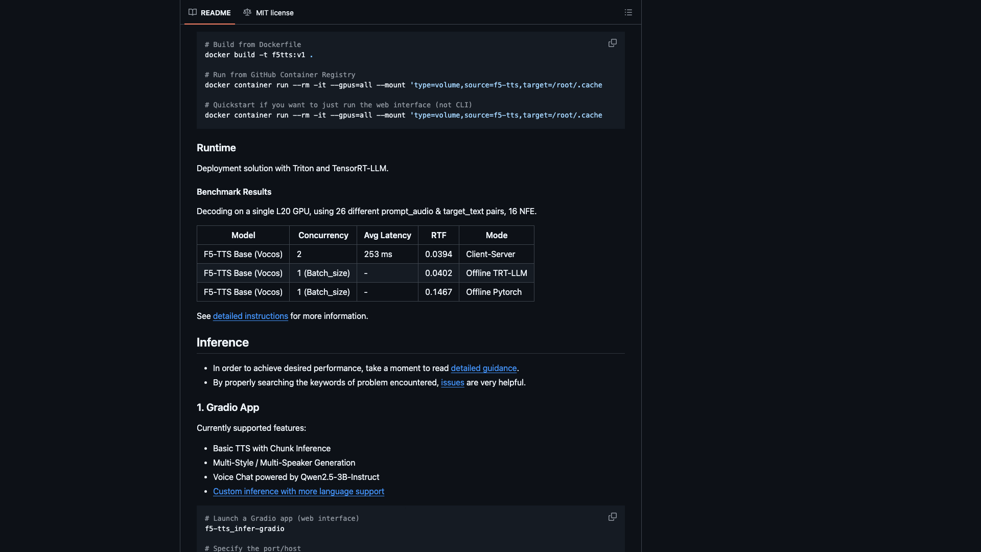 github.com · README Runtime 与 Inference 区(Benchmark 与 Gradio 功能)2026-10-03