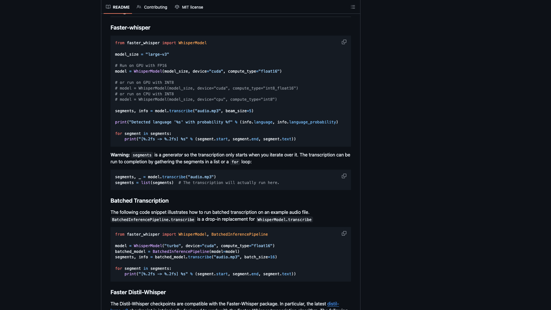 github.com · README 用法示例与批量转写 2026-10-05