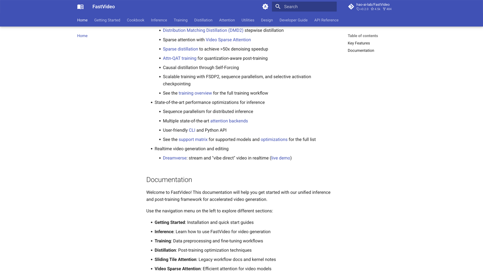 haoailab.com/FastVideo 文档 · Key Features 特性清单 2026-10-05