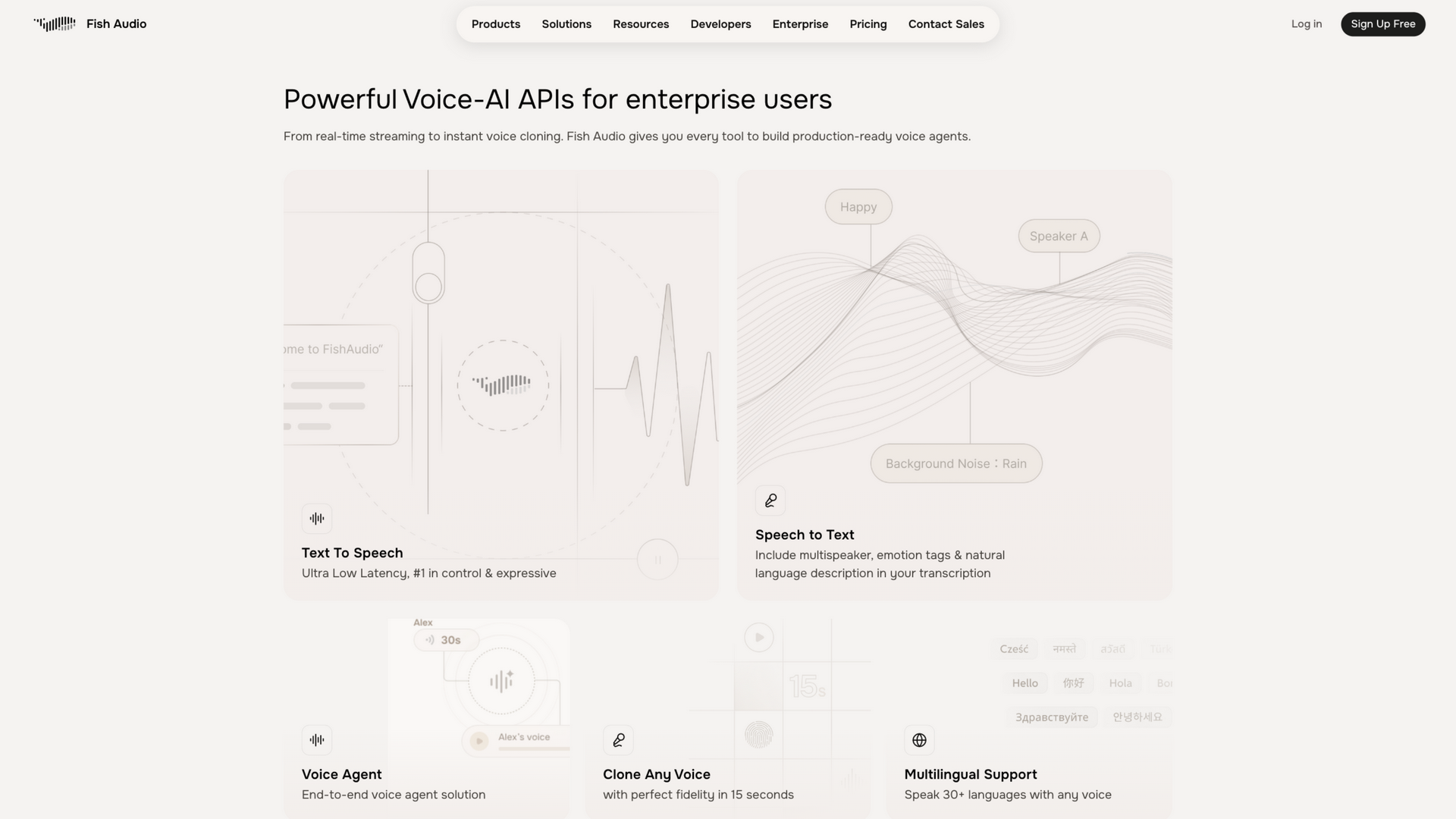 fish.audio · API 能力区(TTS/STT/Voice Agent/克隆/多语言)2026-10-03