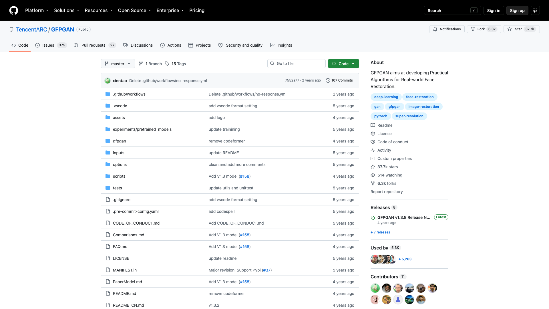 github.com/TencentARC/GFPGAN · 仓库首页快照 2026-10-04