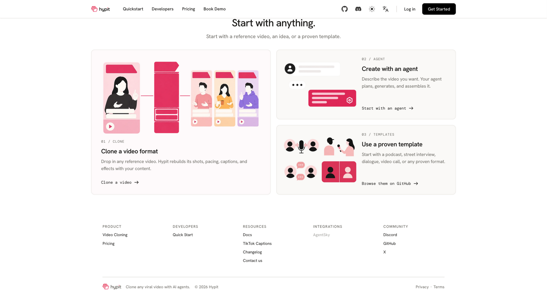 hypit.ai · 三种起步方式(Clone/Agent/Templates)区 2026-10-05