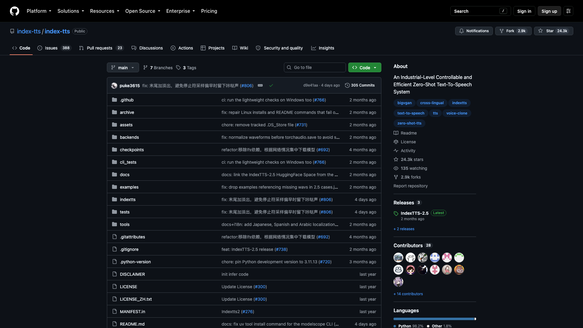 github.com · index-tts/index-tts 仓库首页快照 2026-10-03