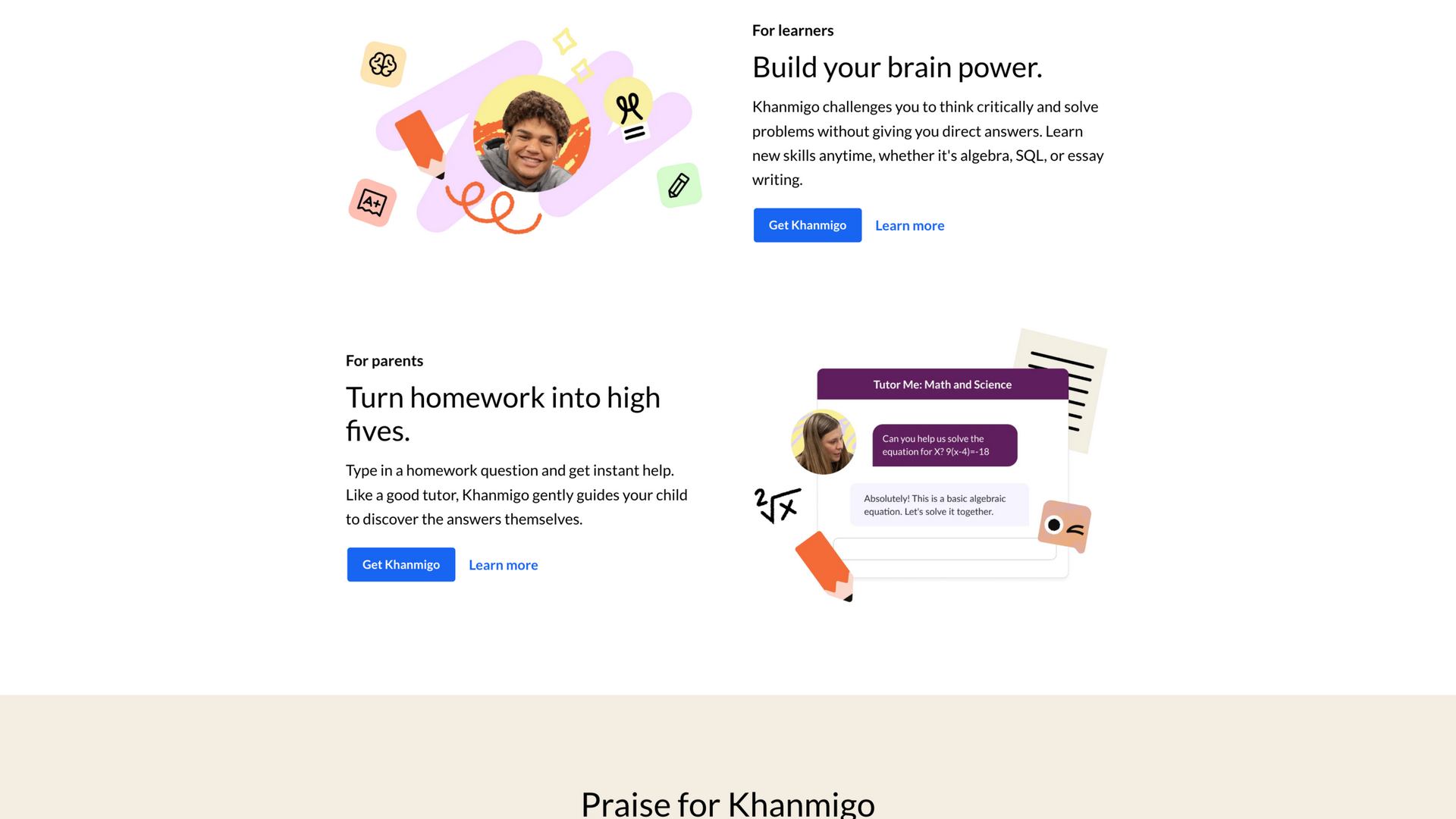 khanmigo.ai · 首页 For learners 与 For parents 学习者家长区 2026-10-05