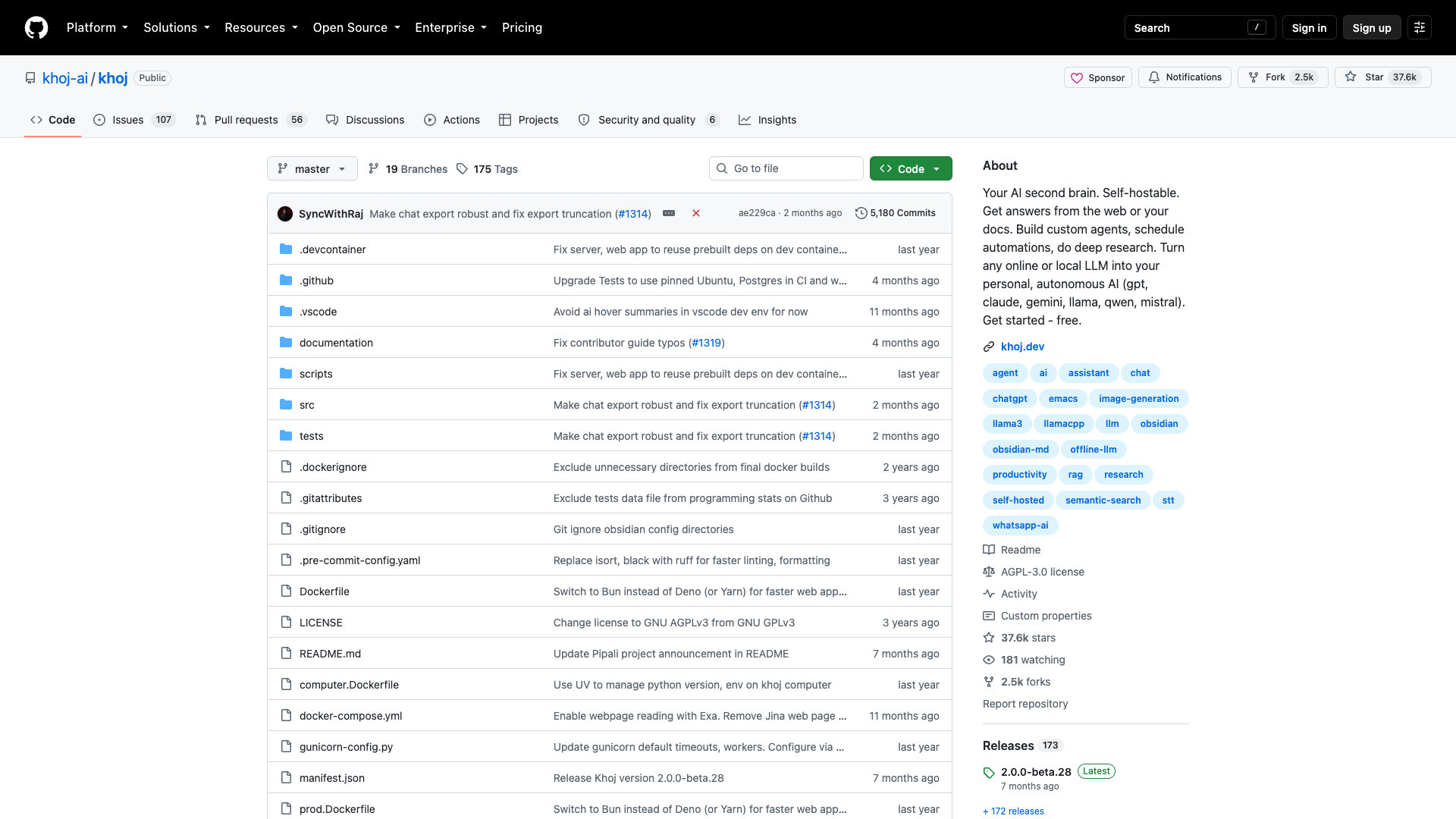 github.com/khoj-ai/khoj · 仓库首页快照 2026-10-04