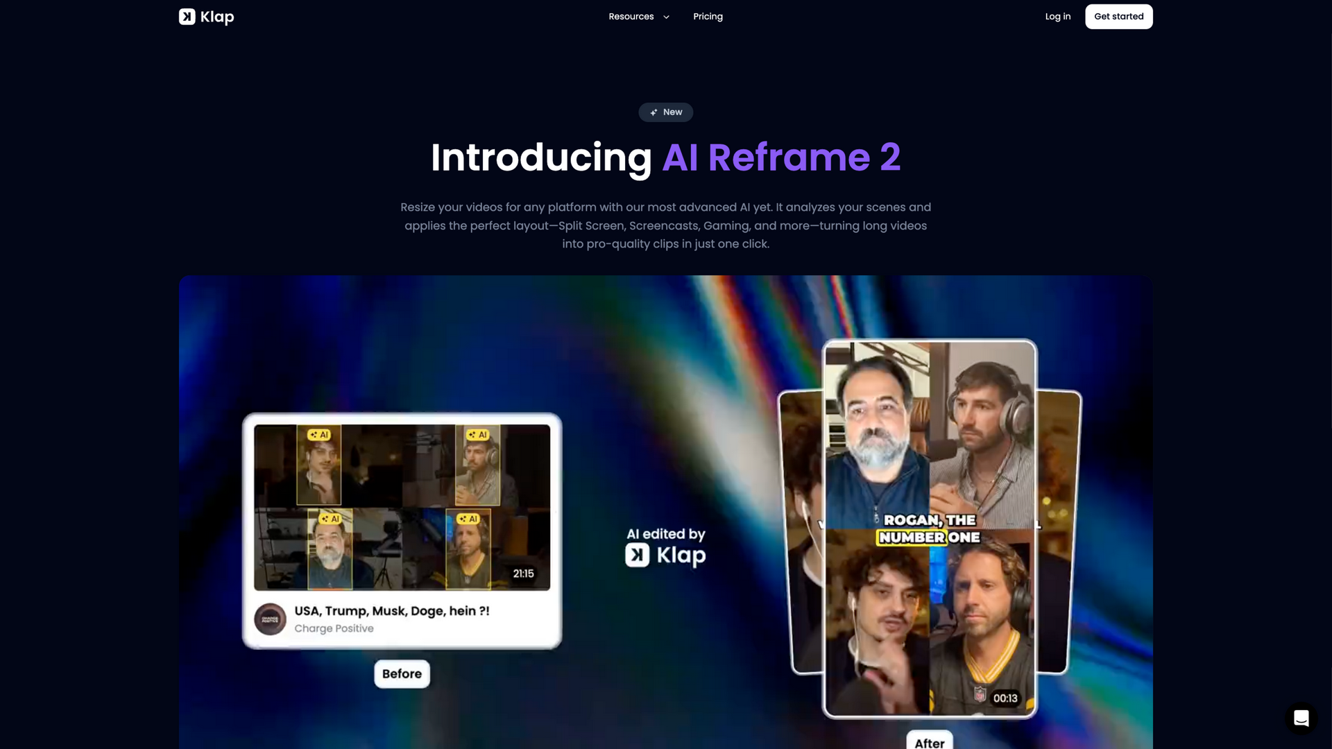 klap.app · AI Reframe 2 功能区(横转竖 Before/After)2026-10-05
