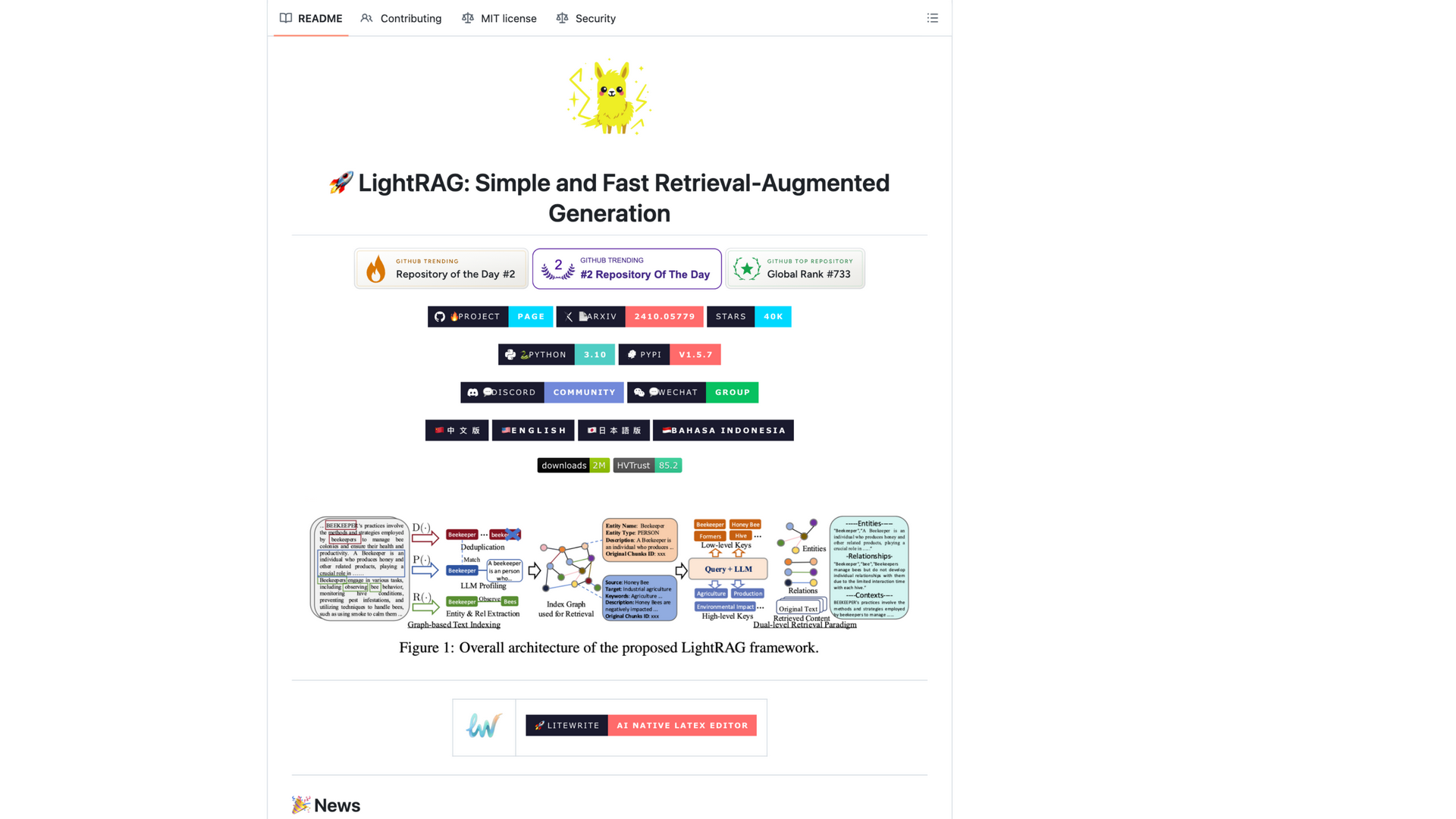 github.com · LightRAG README 头部 2026-10-05