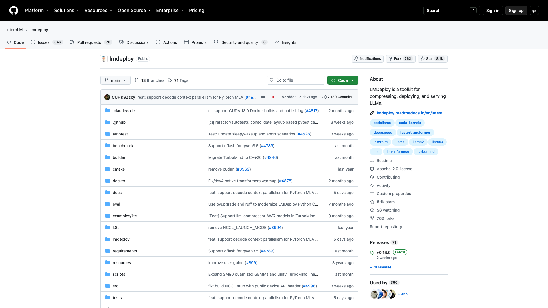 github.com/InternLM/LMDeploy · 仓库主页快照 2026-10-14
