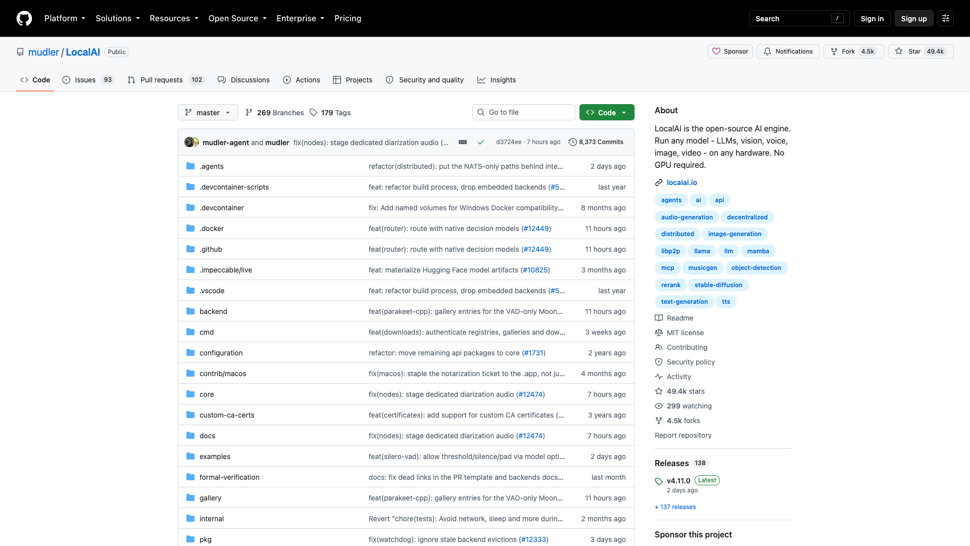 github.com/mudler/LocalAI · 仓库页 2026-10-05