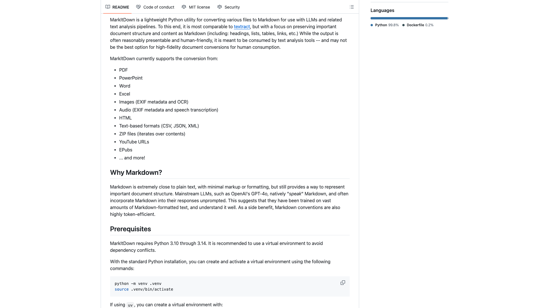 github.com/microsoft/markitdown · README 支持格式清单区 2026-10-04