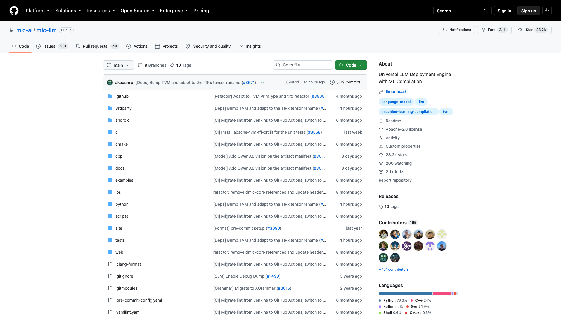 github.com/mlc-ai/mlc-llm · 仓库页 2026-10-05
