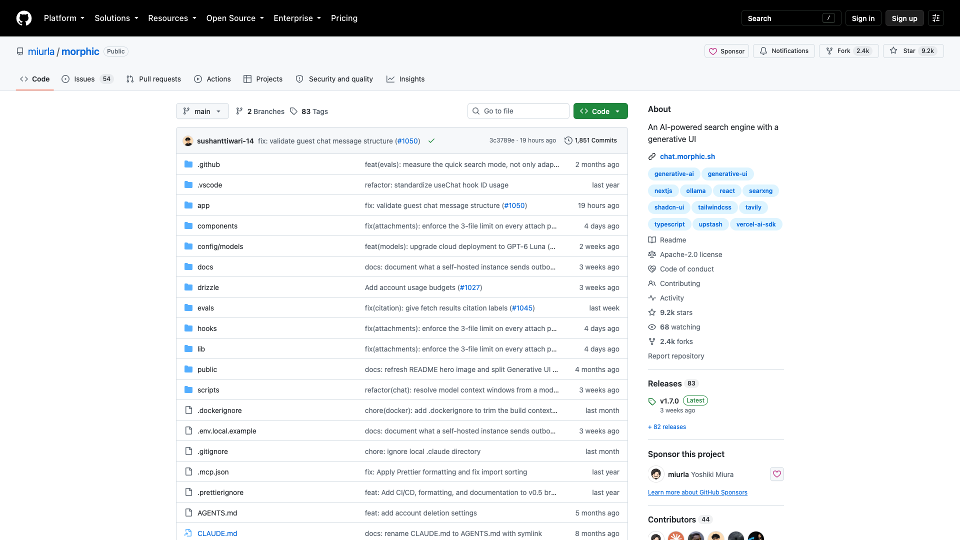 github.com/miurla/morphic · 仓库页 2026-10-05