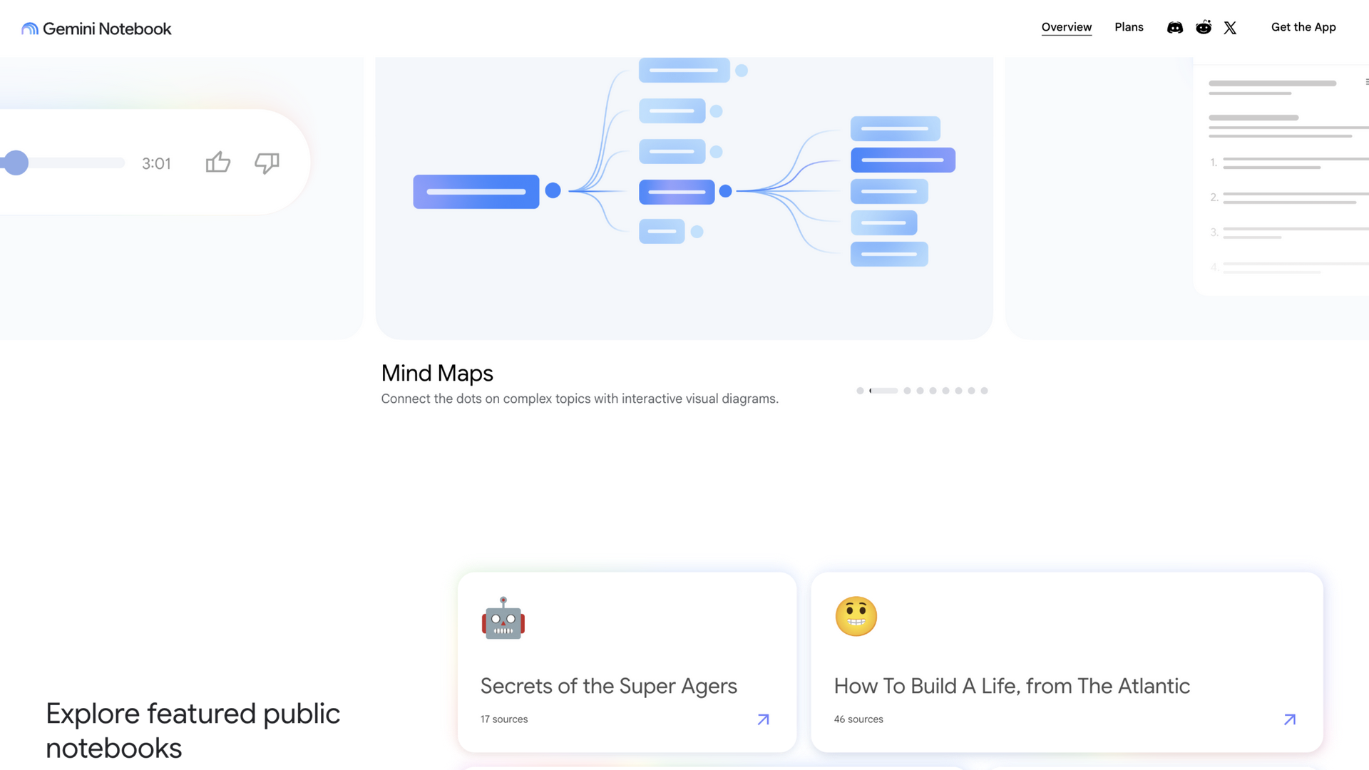 notebook.google · 首页输出格式轮播区(Mind Maps 与 Audio 播放器)2026-10-03