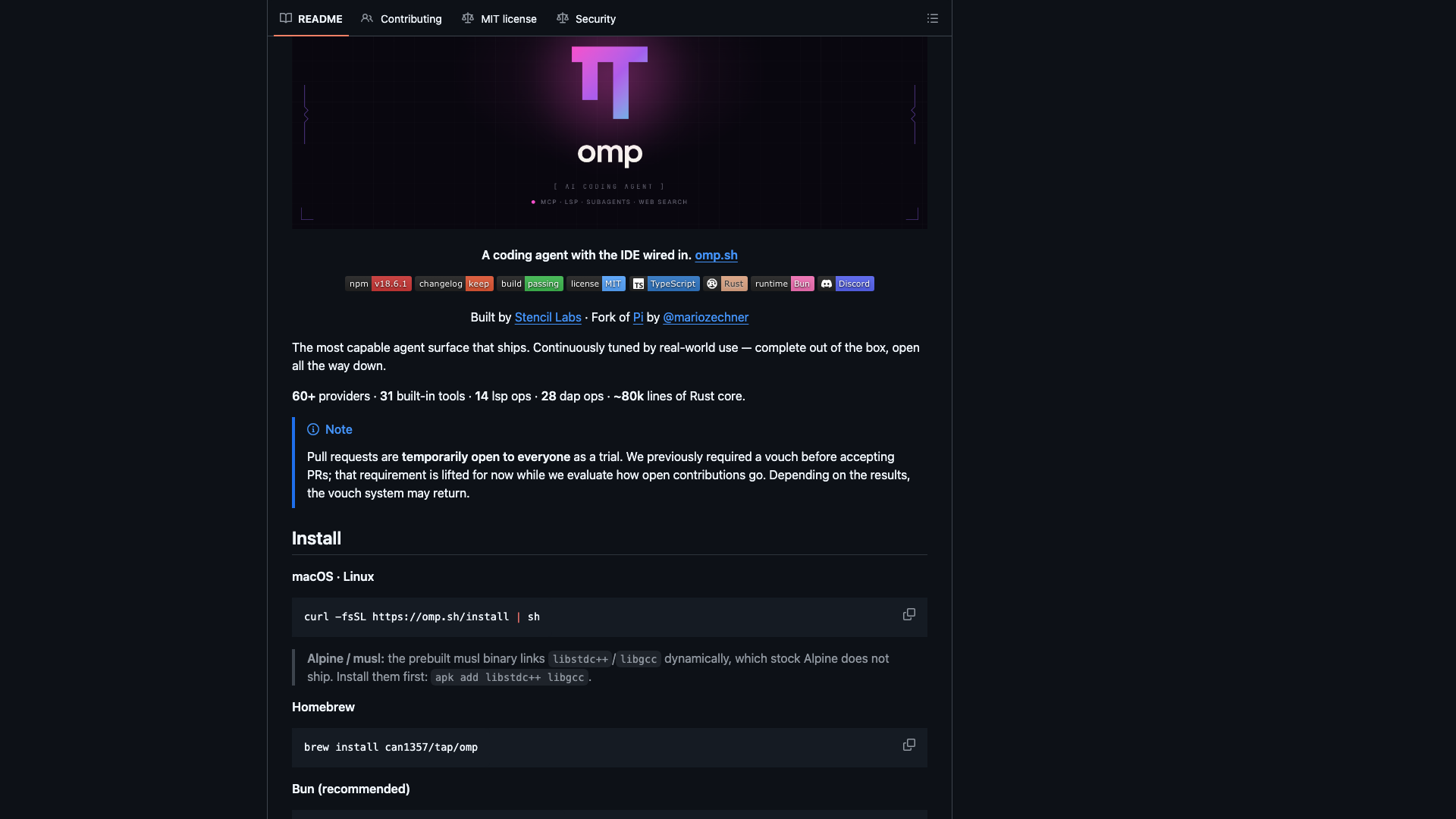 github.com/can1357/oh-my-pi · README 头部与规格行 2026-10-05