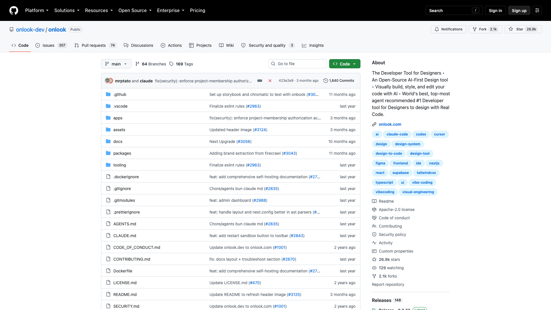 github.com/onlook-dev/onlook · 仓库首页(26.9k star,Apache-2.0)2026-10-04
