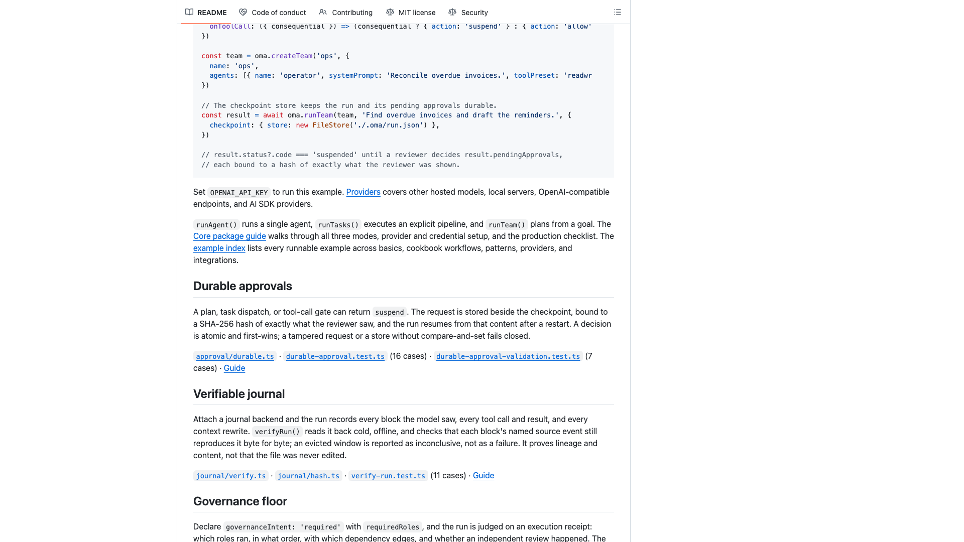 github.com/open-multi-agent · 审批、运行日志与治理机制 2026-10-14