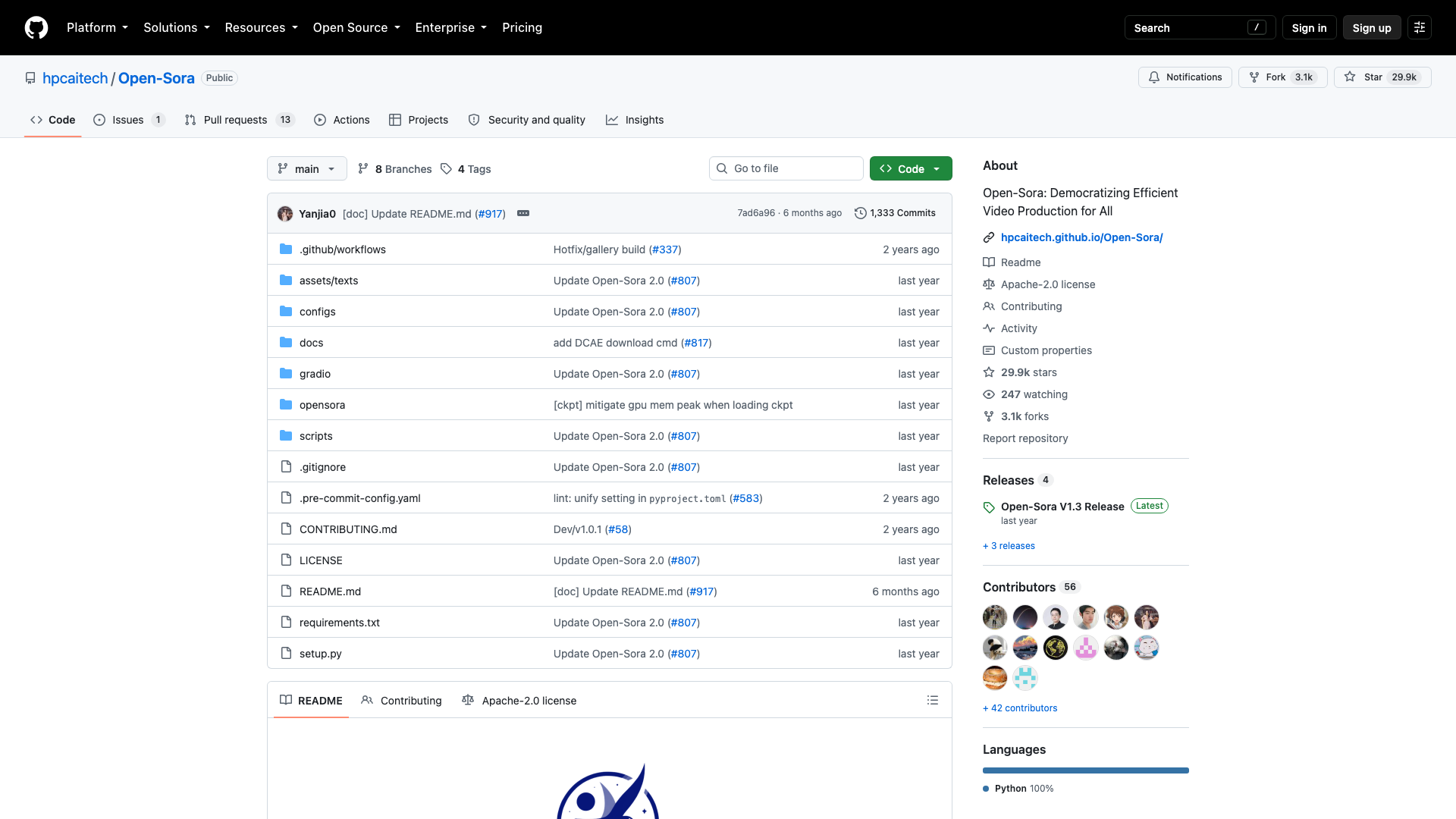 github.com/hpcaitech/Open-Sora · 首页快照 2026-10-04
