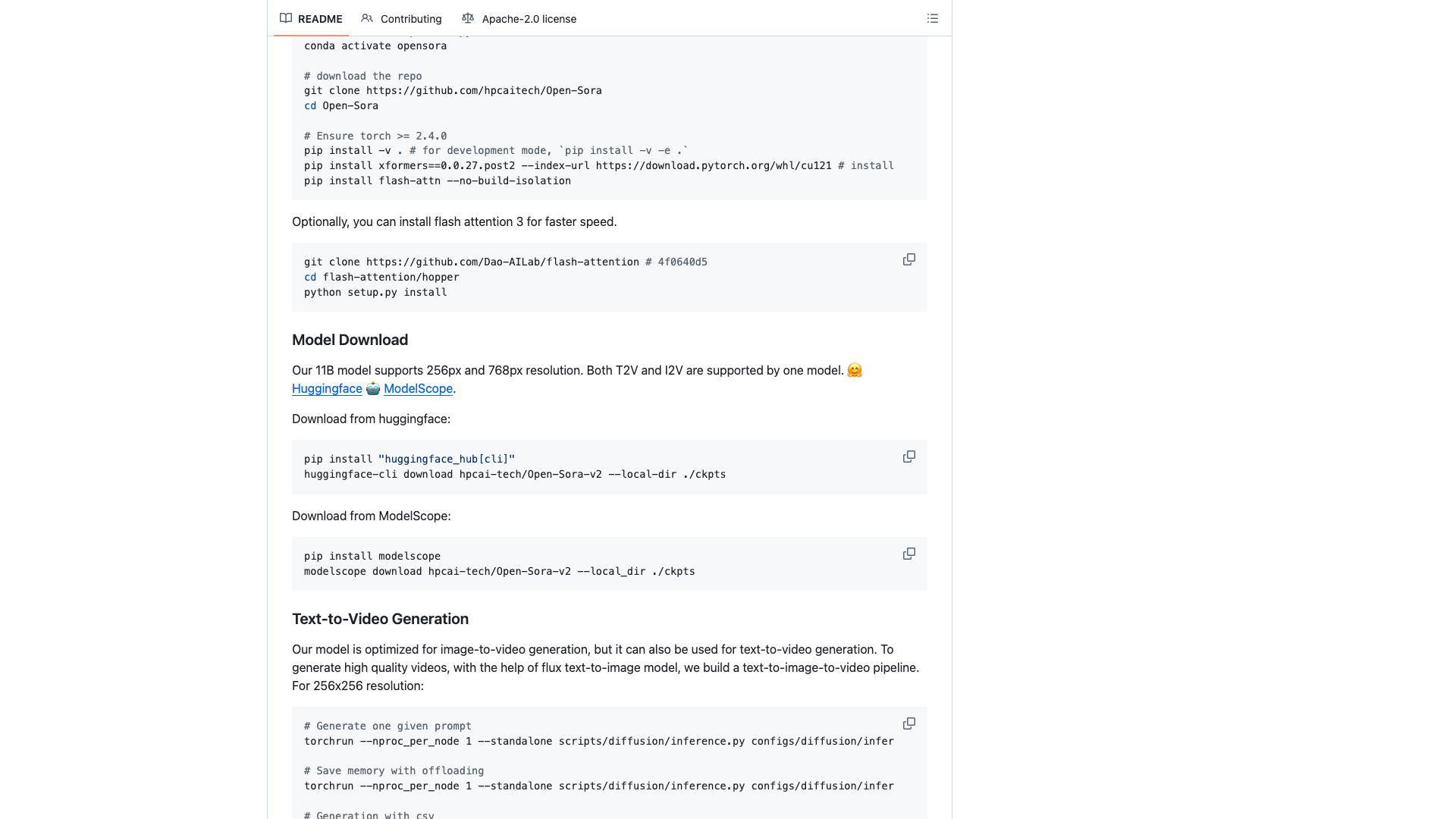 github.com/hpcaitech/Open-Sora · README 模型下载与文生视频区 2026-10-04