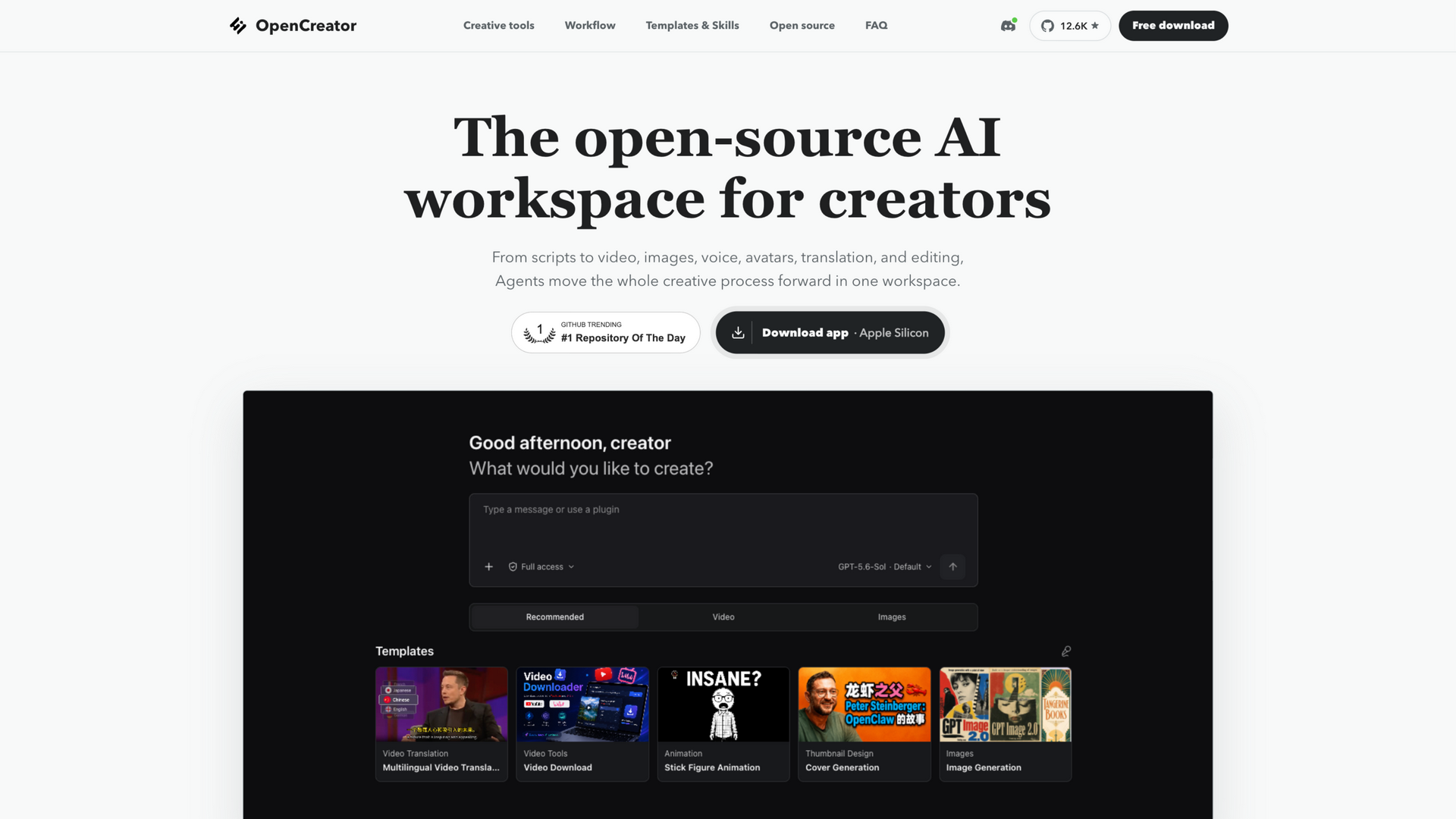 open-creator.ai · 首页快照 2026-10-05