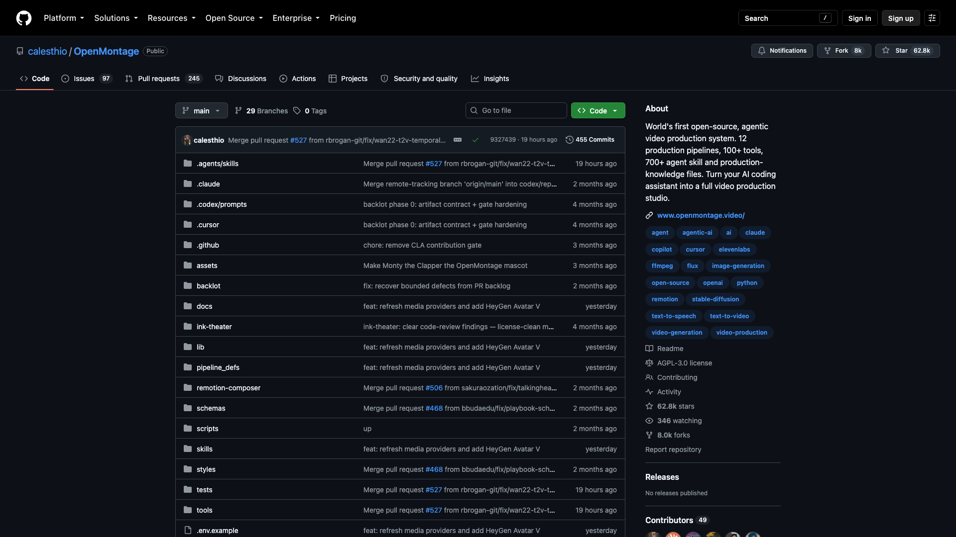github.com/calesthio/OpenMontage · 首页快照 2026-10-04