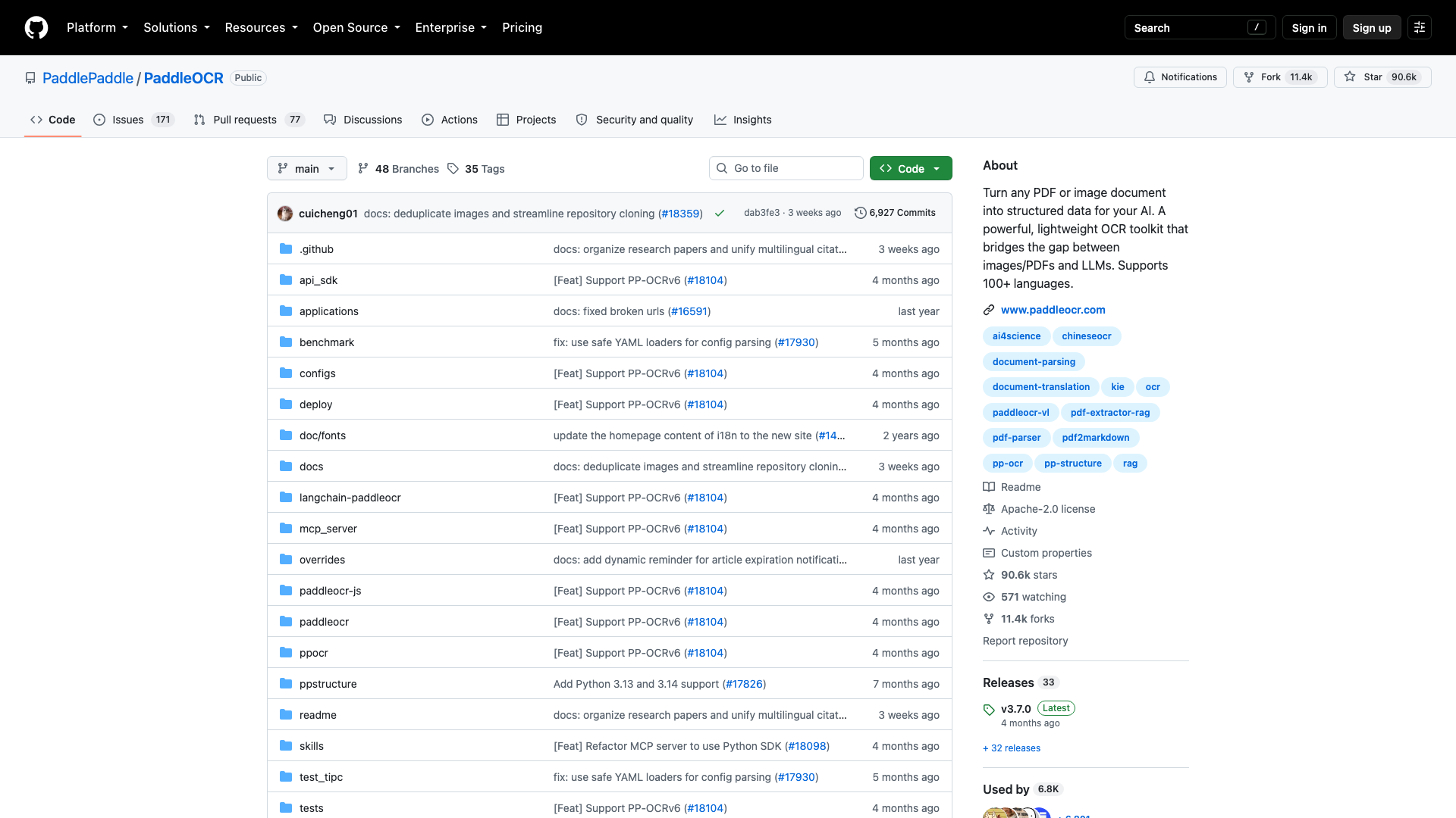 github.com/PaddlePaddle/PaddleOCR · 仓库首页快照 2026-10-04