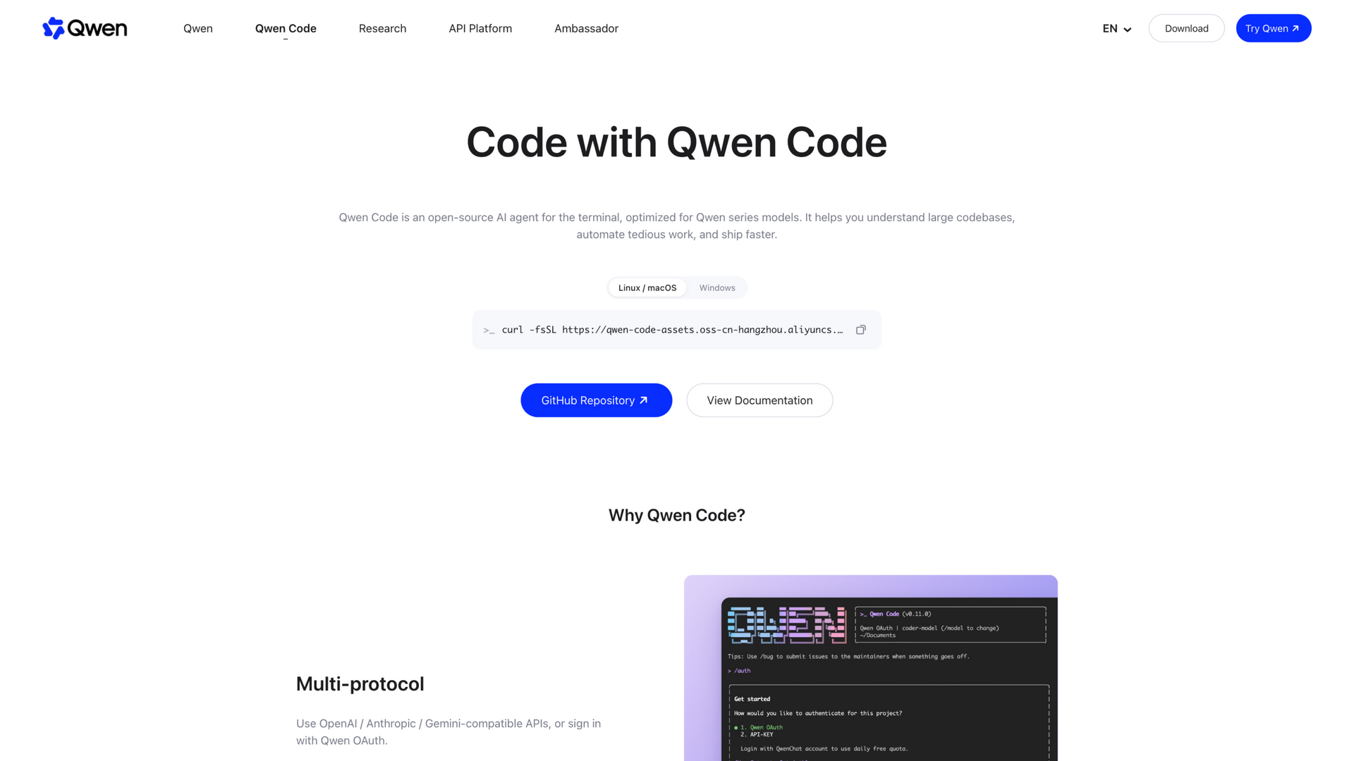 qwen.ai/qwencode · 首页快照 2026-10-06