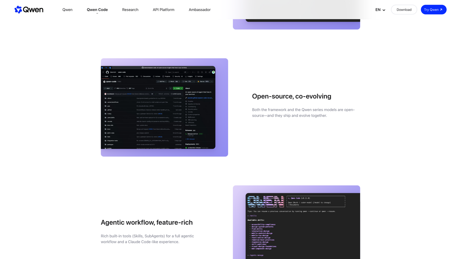 qwen.ai/qwencode · 特性区与终端演示 2026-10-06