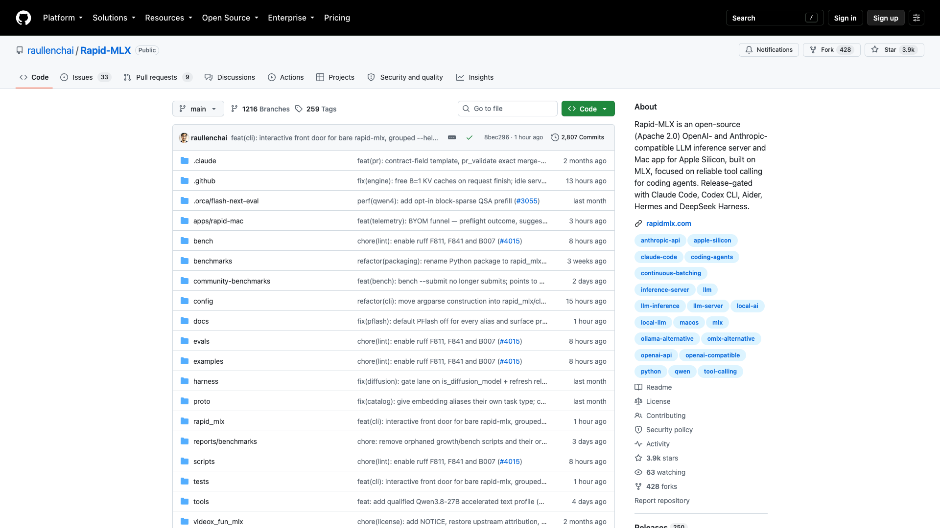 github.com · raullenchai/Rapid-MLX 仓库页 2026-10-05