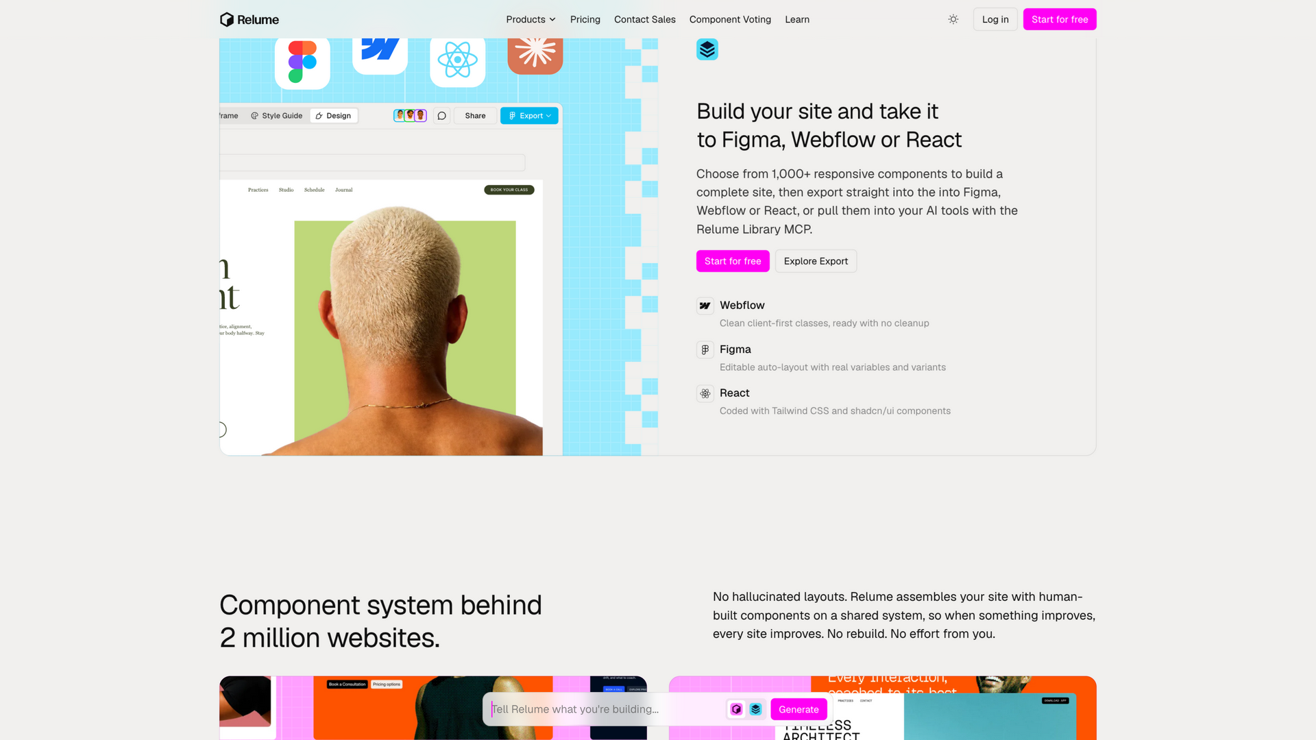 relume.ai · 首页导出 Figma/Webflow/React 区 2026-10-05