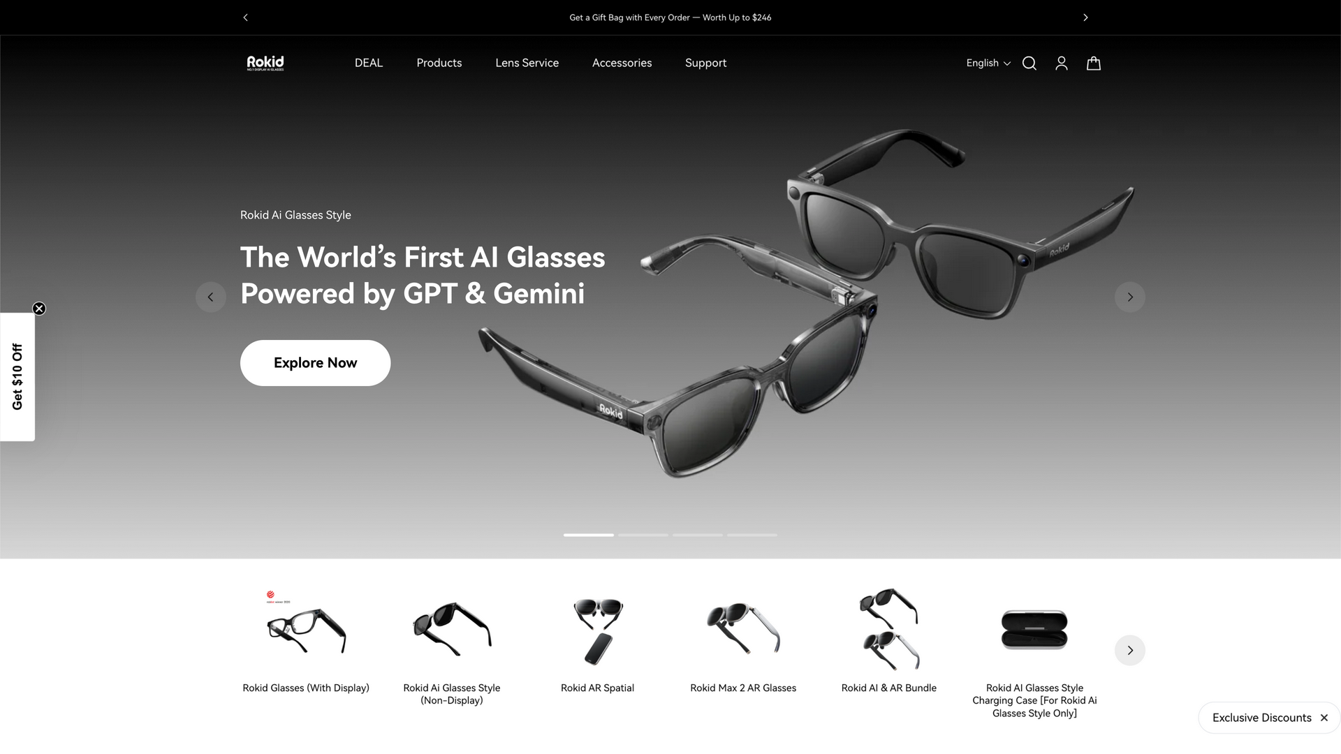 global.rokid.com · 首页轮播 Rokid Ai Glasses Style 帧(Powered by GPT & Gemini)2026-10-05