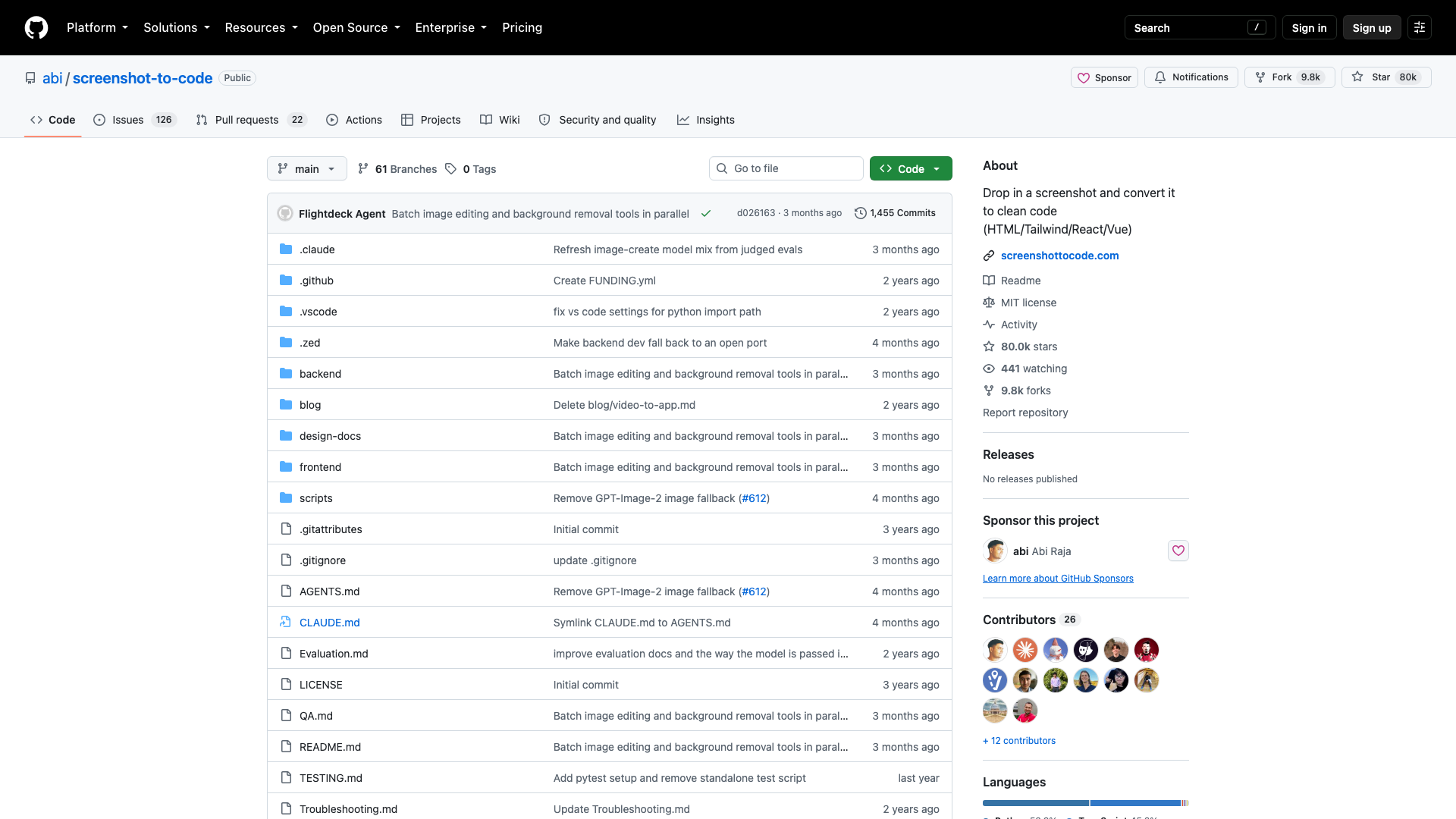 github.com/abi/screenshot-to-code · 首页快照 2026-10-04
