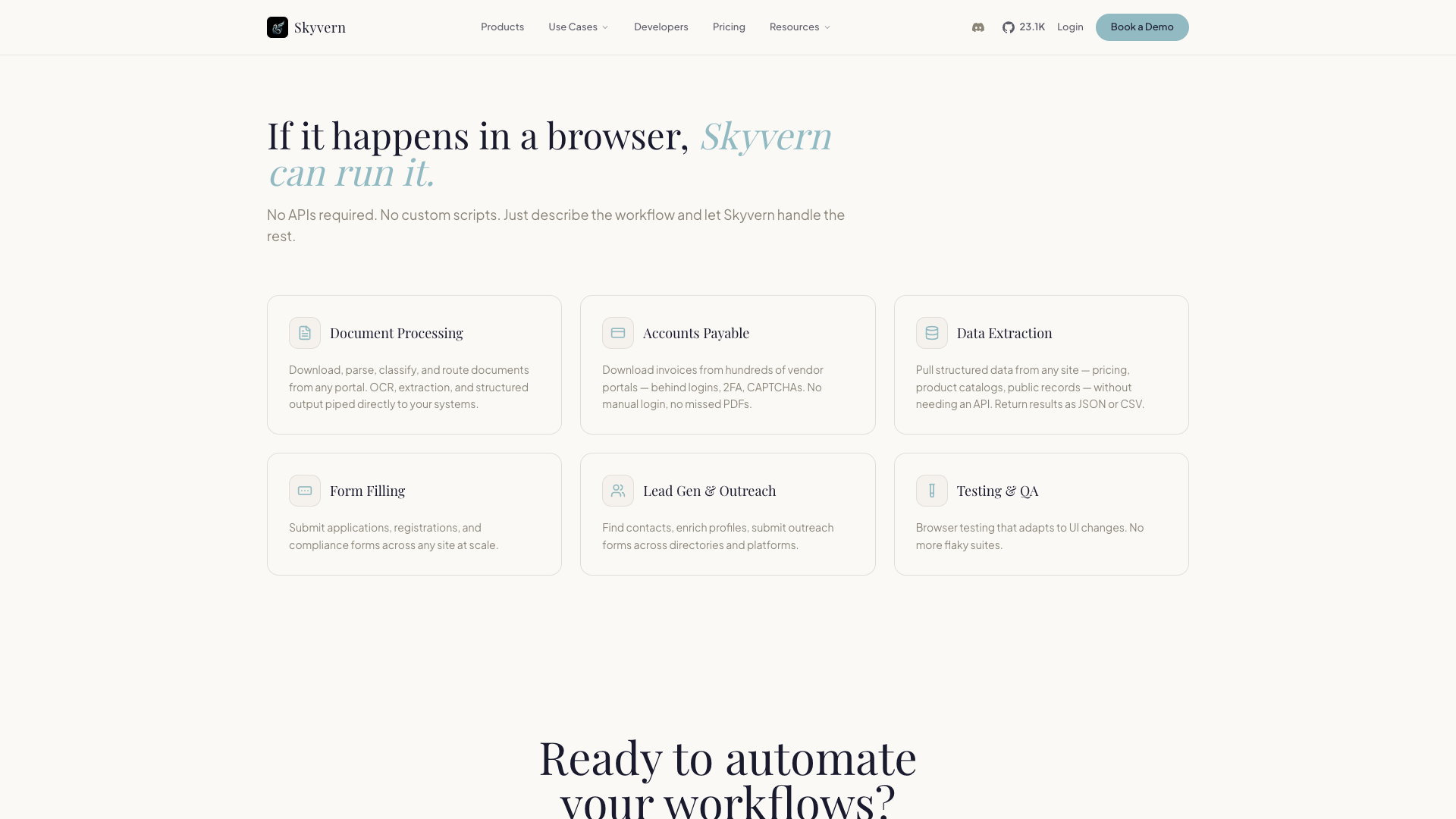 www.skyvern.com · 首页用例六卡区 2026-10-04