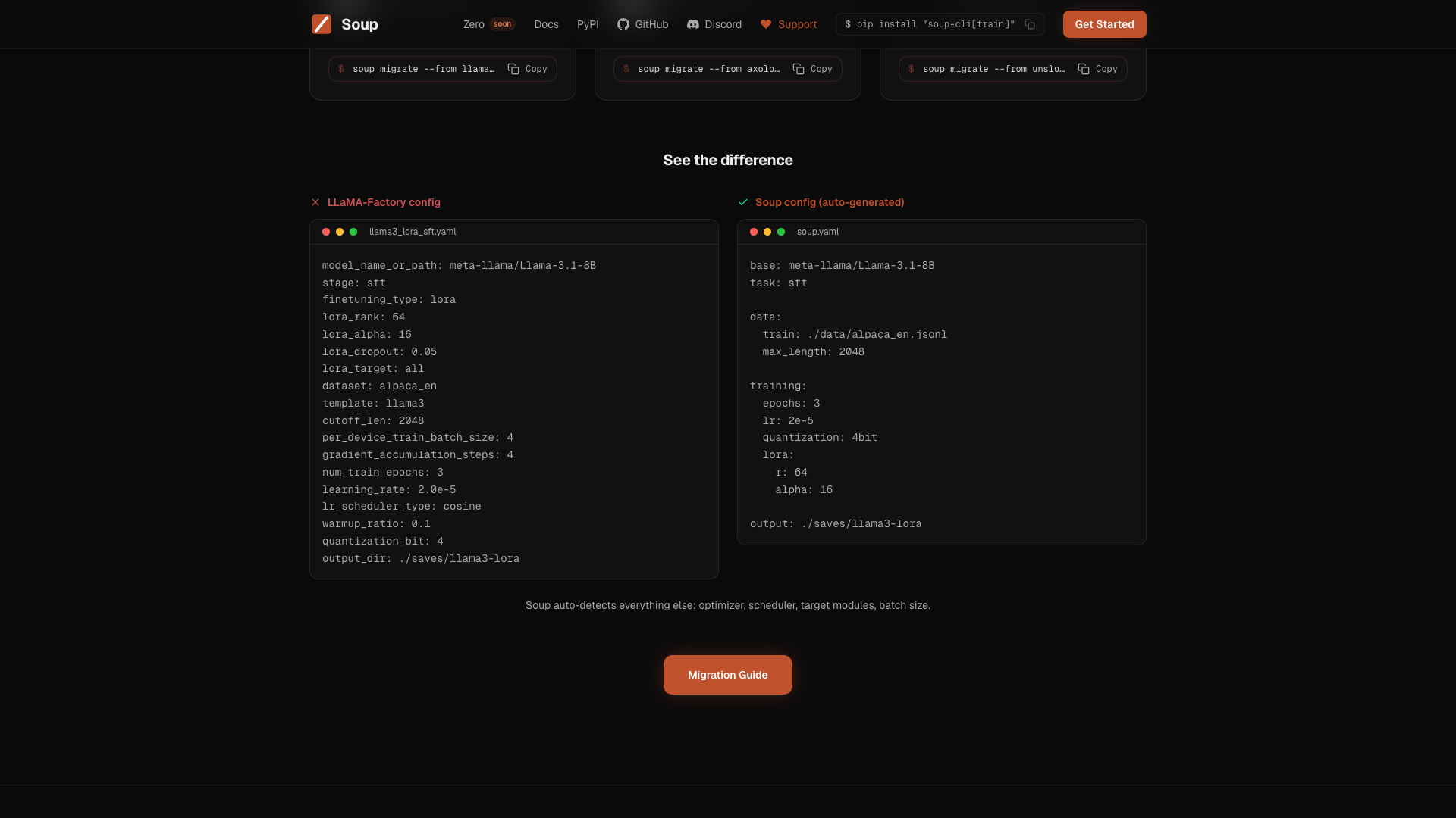 trysoup.dev · LLaMA-Factory 与 Soup 配置对比区 2026-10-05